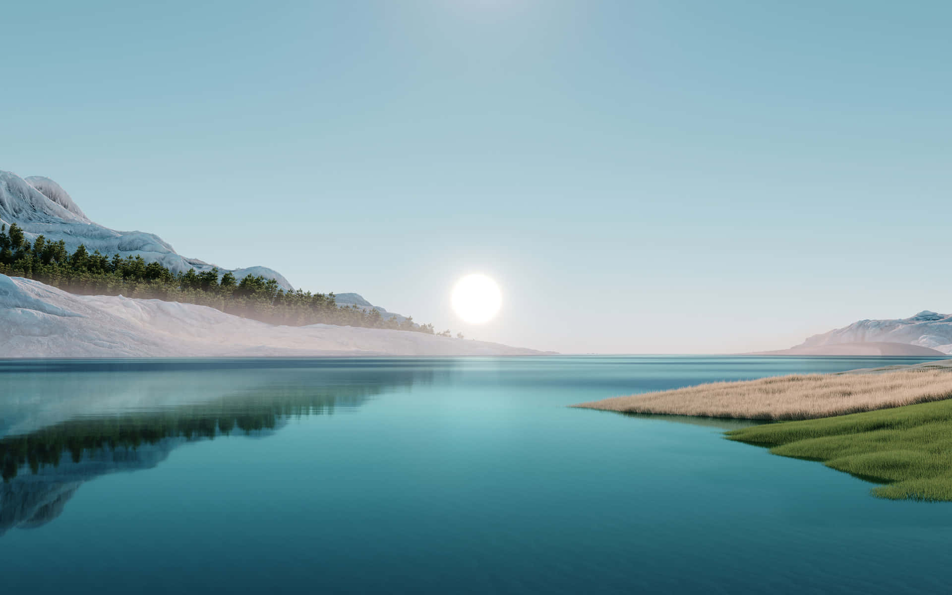 Serene Lake Sunrise Landscape Background