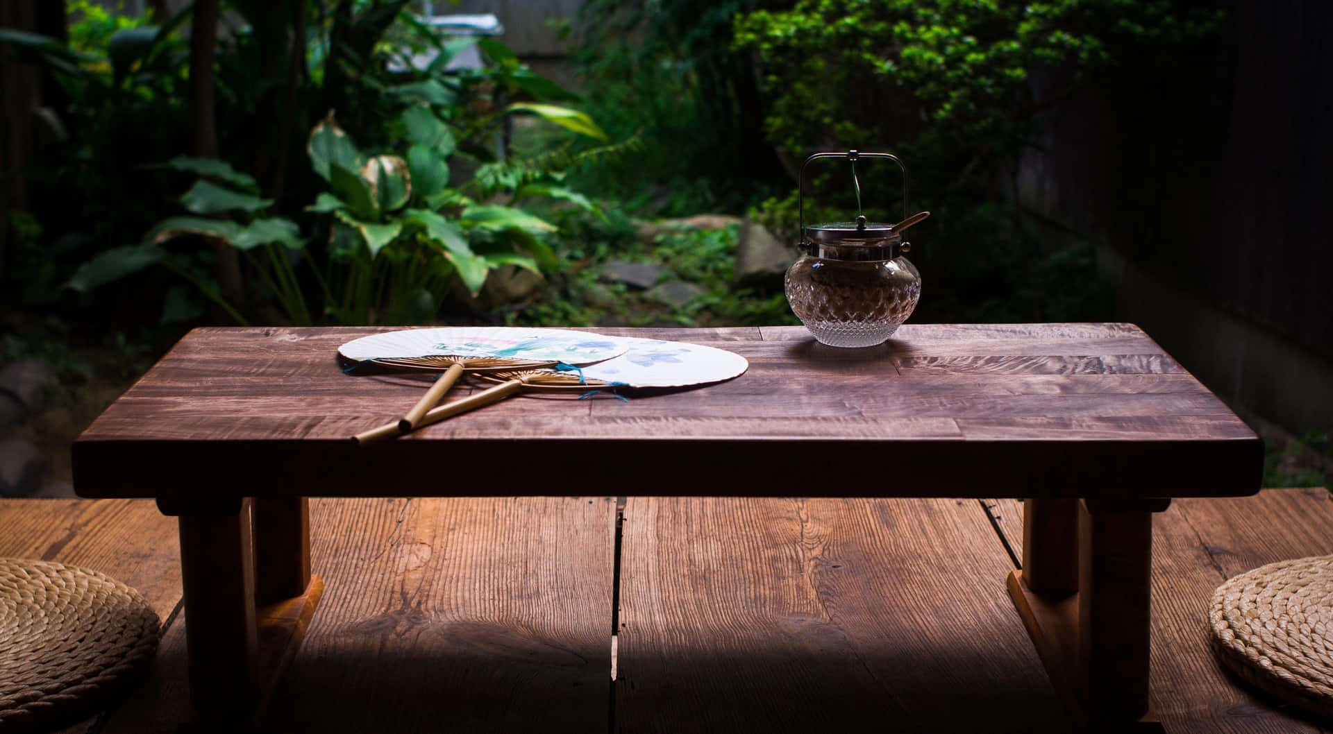 Serene Outdoor Tea Setting Background