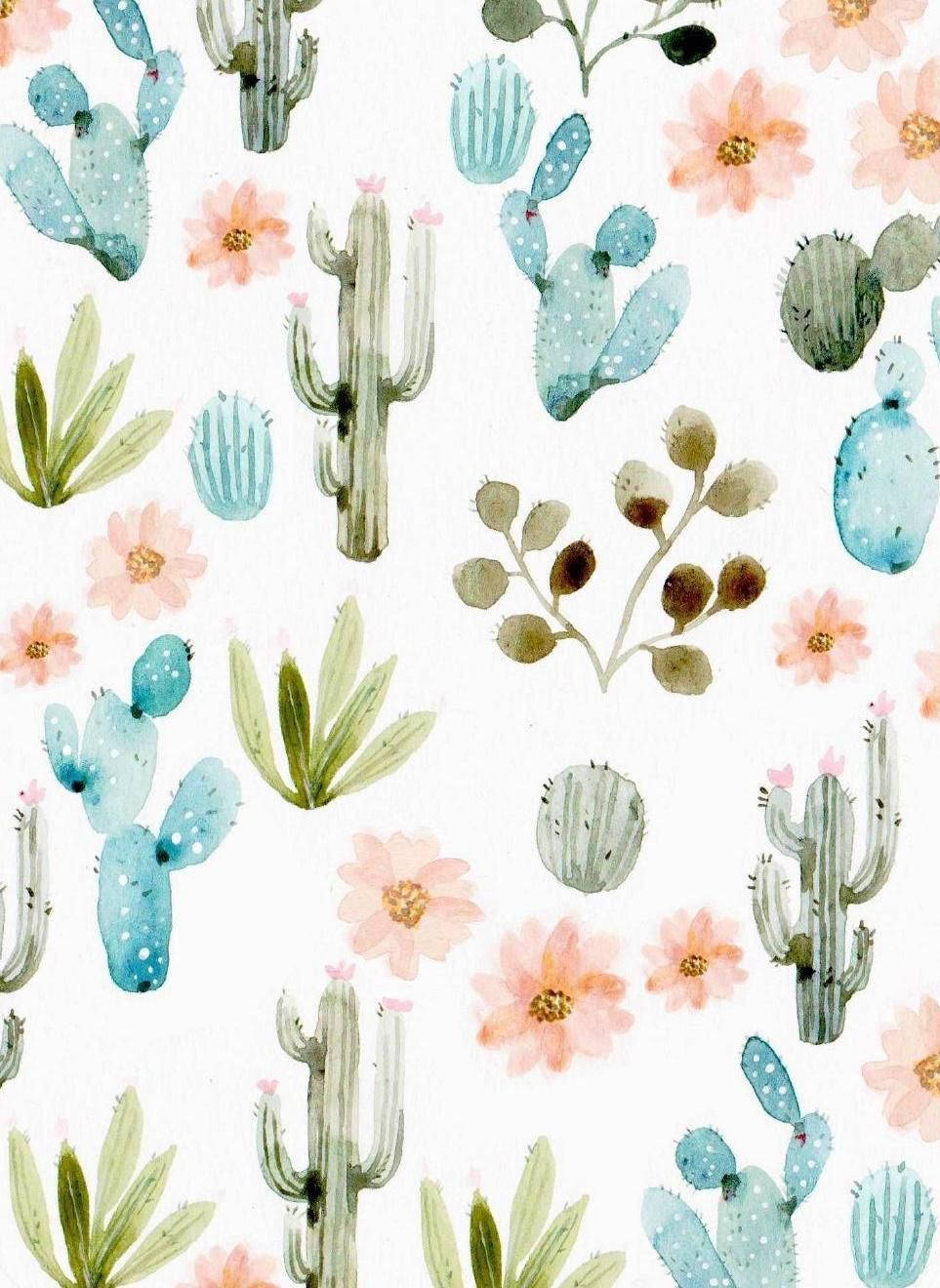 Serene Pastel Cactus Landscape Background