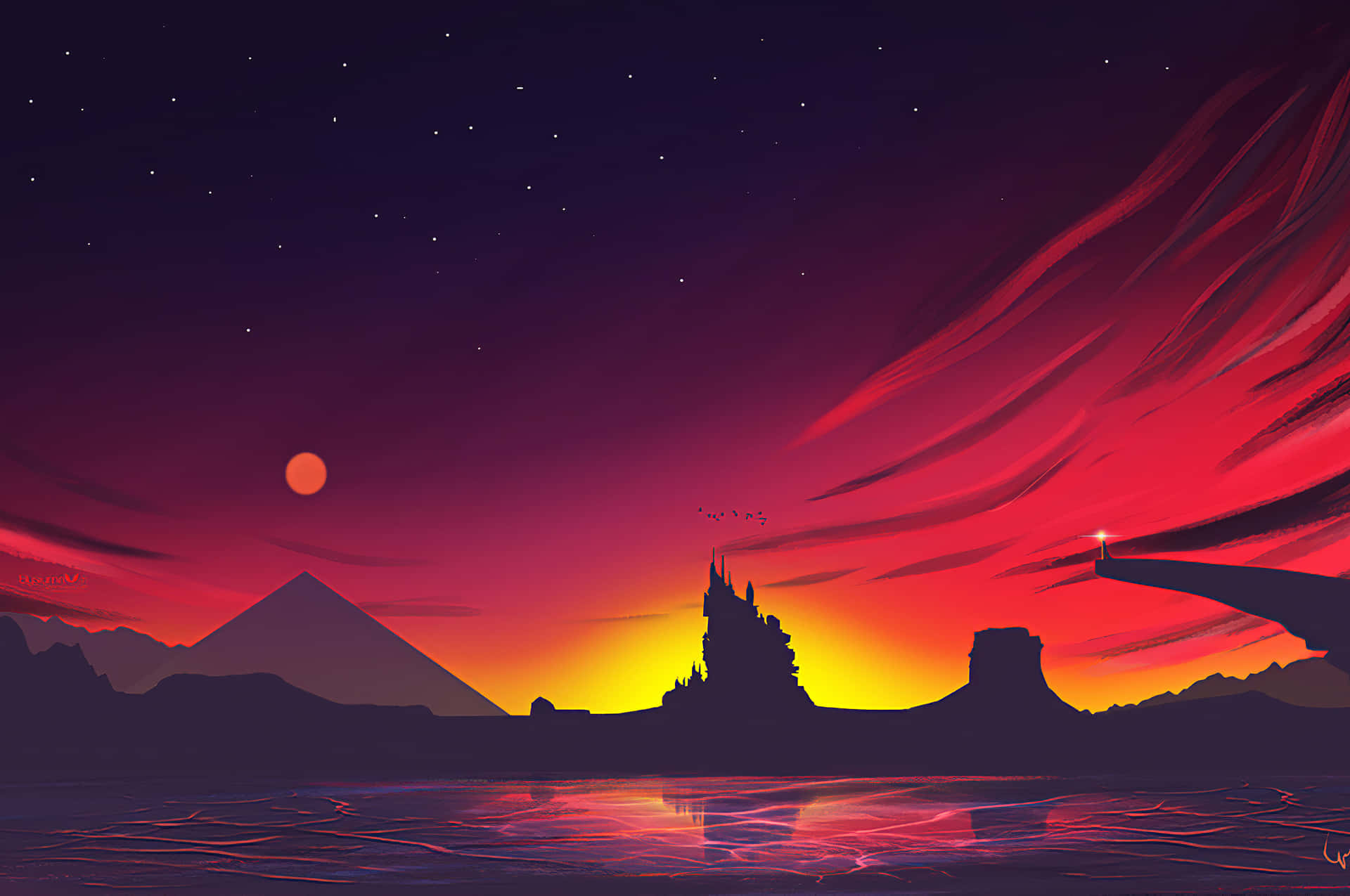 Serene Pixel Landscape Background