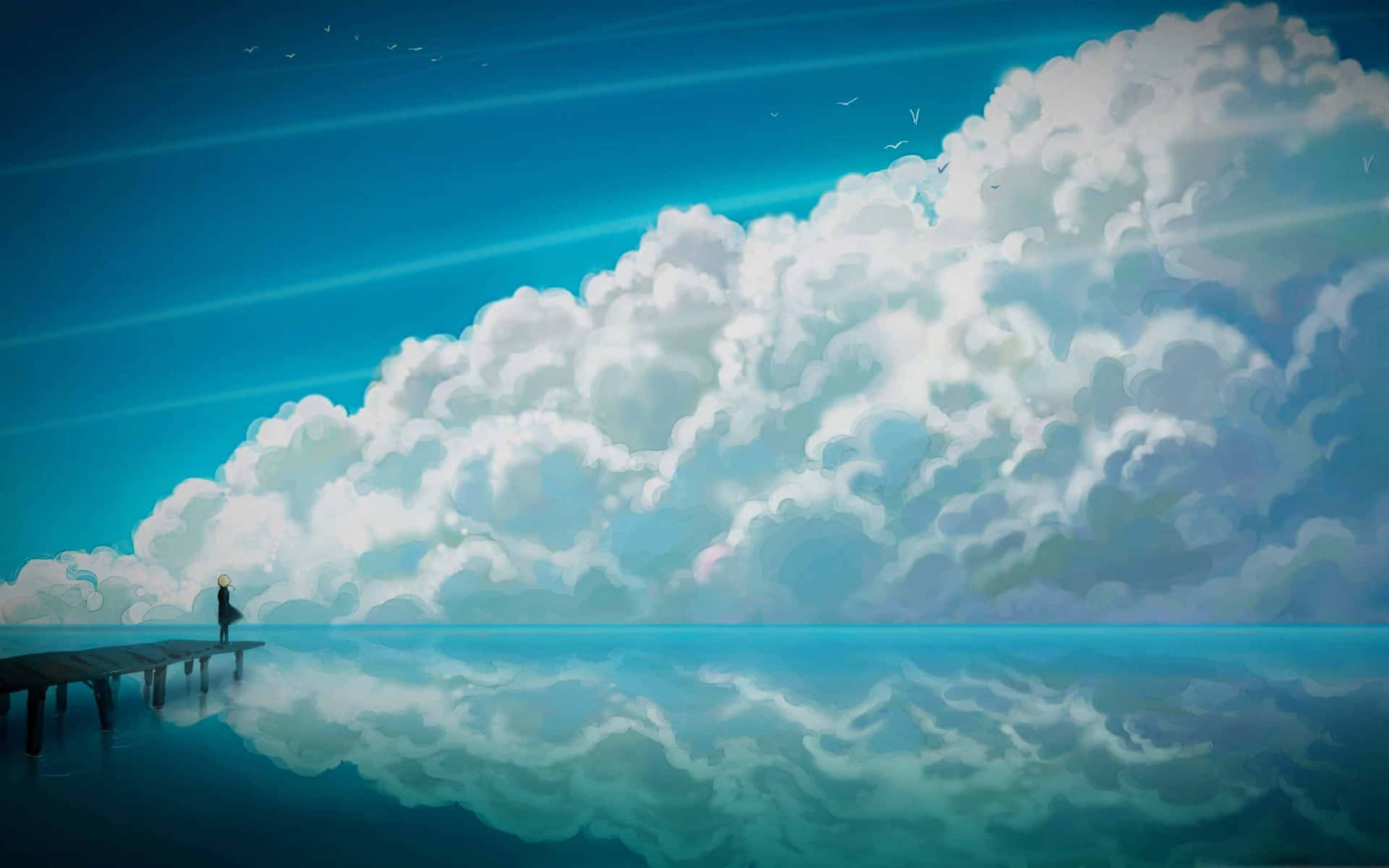 Serene Reflection Anime Dock Scene Background