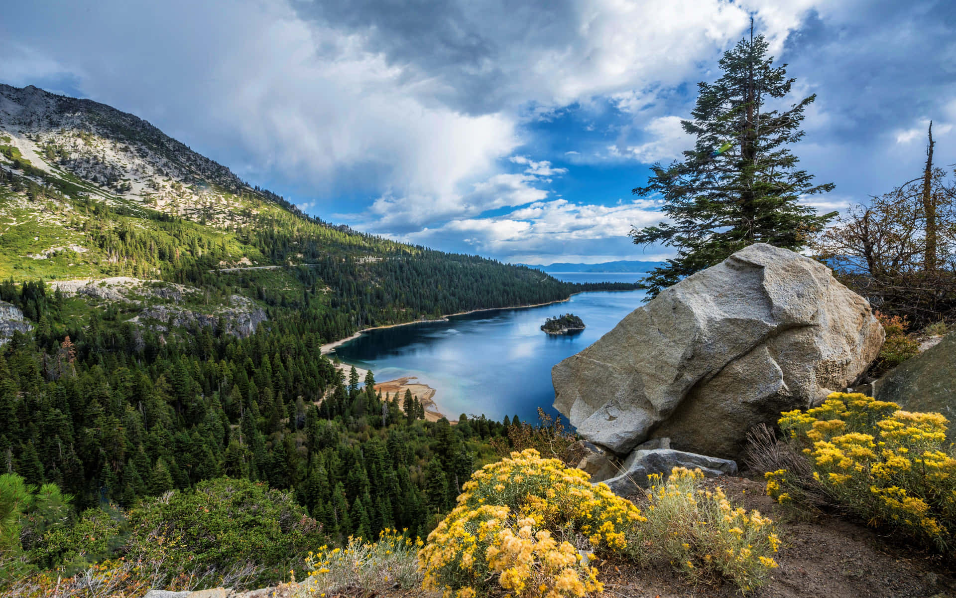 Serene Scenery At The Shore Of Lake Tahoe Background