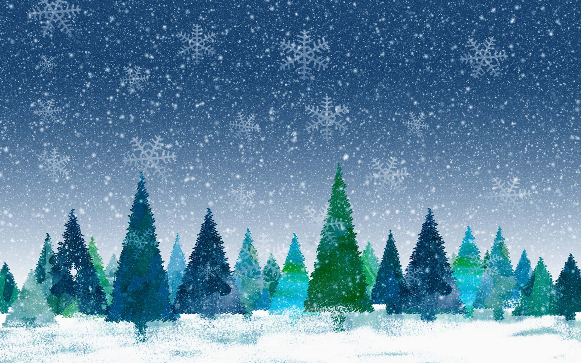 Serene Snow-capped Pine Trees During Christmas Background