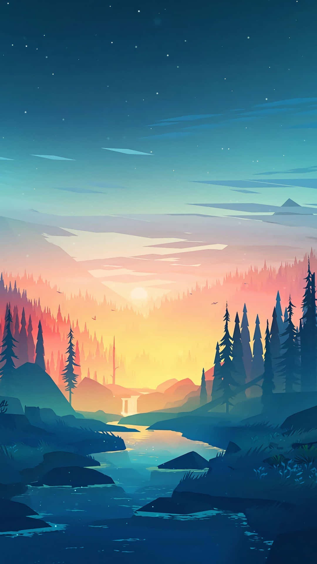 Serene Sunset Landscape Artwork Background