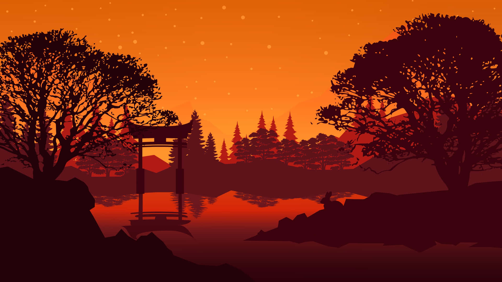 Serene Sunset Torii Gate Landscape Background