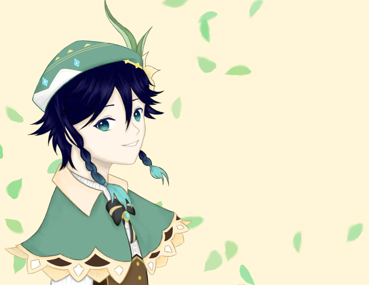 Serene Venti Pfp Surrounded By Lush Green Leaves Background