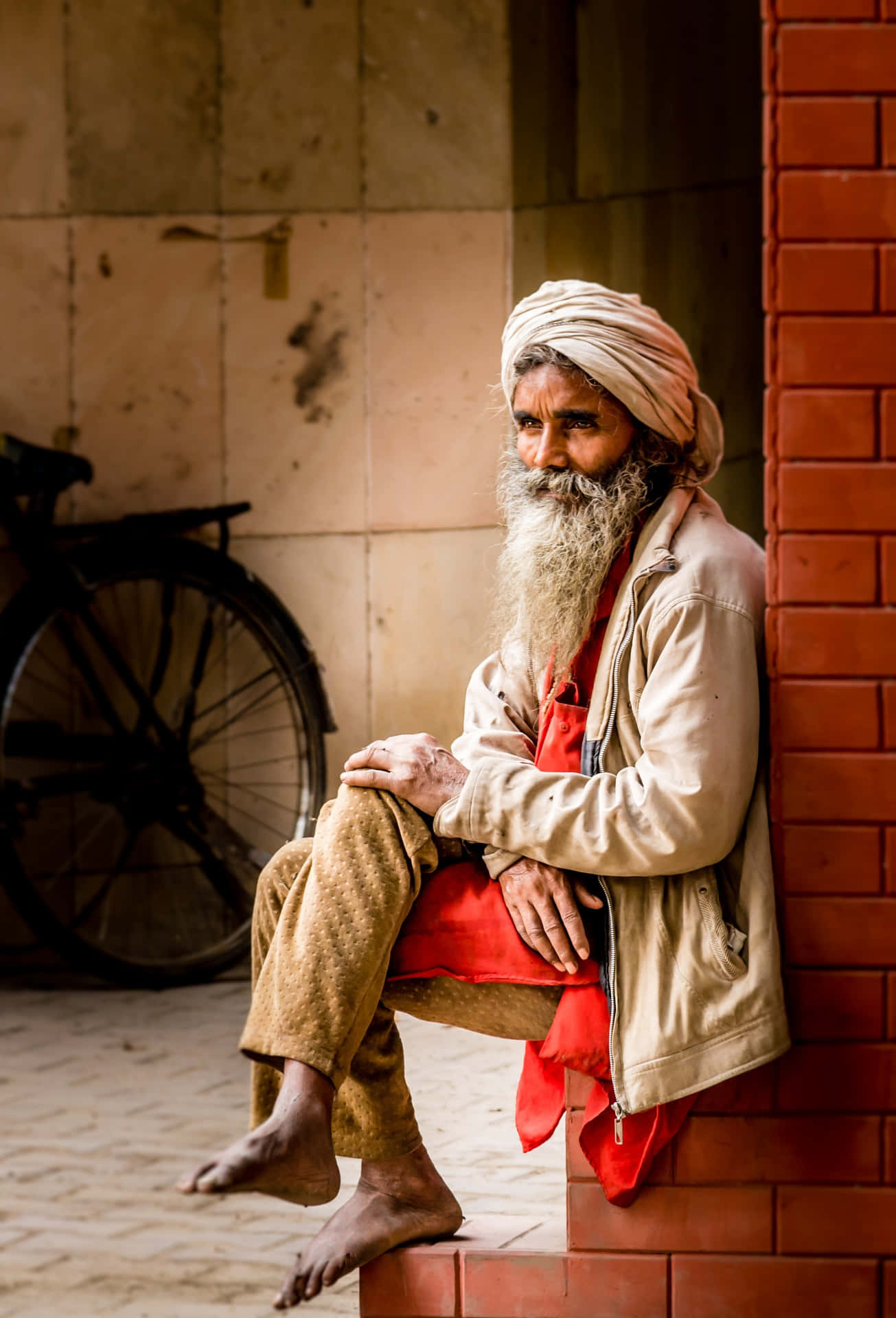 Serenity And Wisdom - A Mature Indian Man With Traditional Turban Background