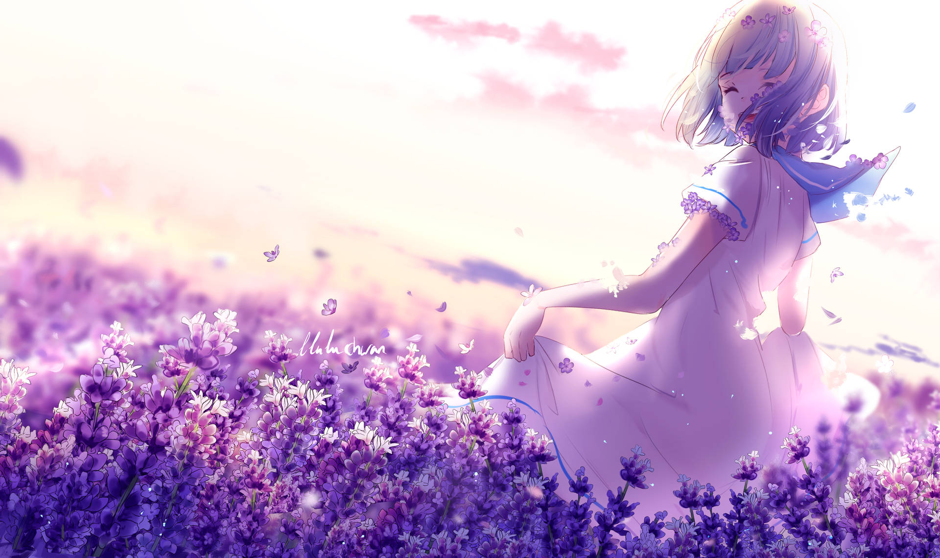 Serenity Of Spring In 4k: Woman In White Dress Amidst The Blossoming Flower Field Background