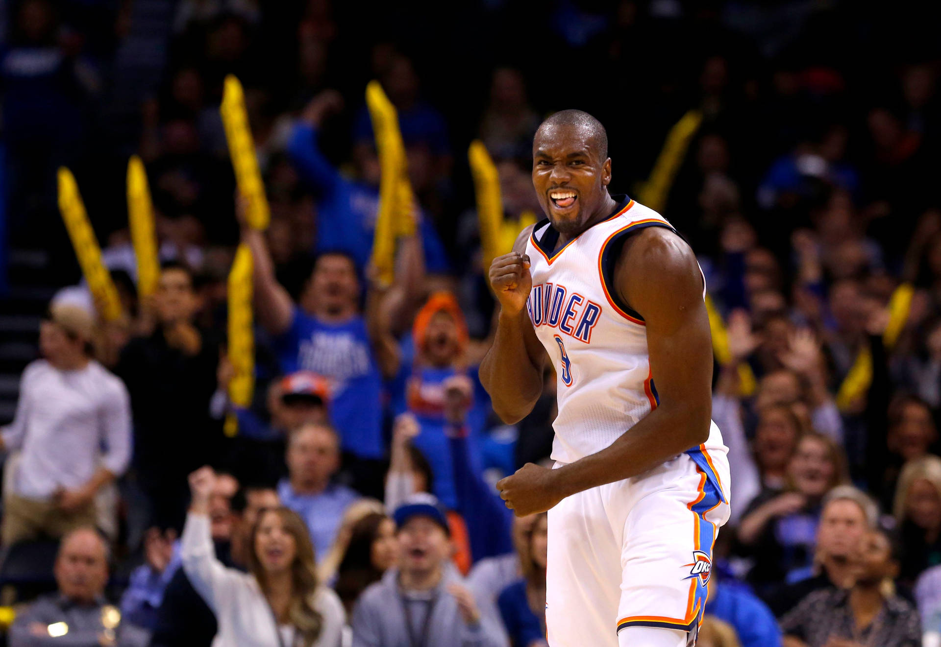 Serge Ibaka With Cheering Fans Background