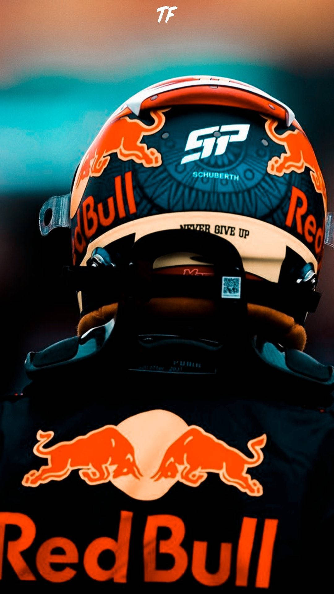 Sergio Perez Showcasing The Backside Of His Racing Helmet. Background