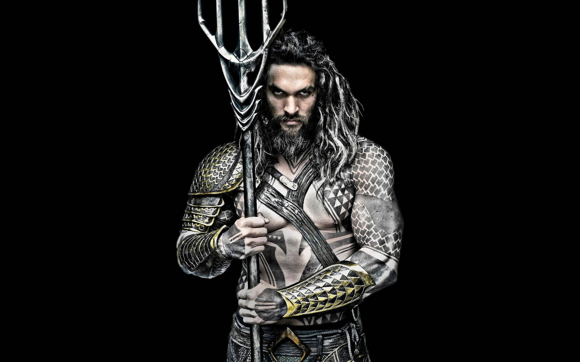 Serious Aquaman With Trident Background