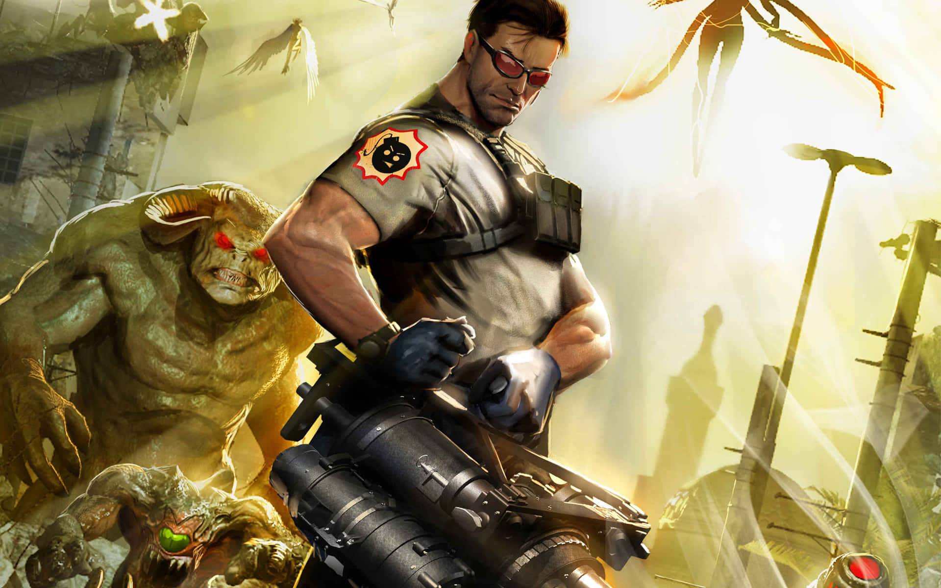 Serious Man Carrying A Heavy Gun Background