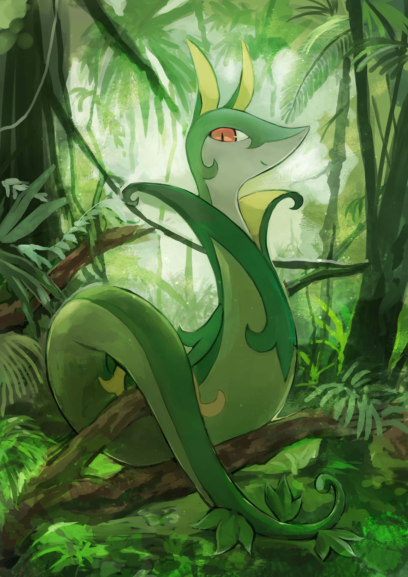 Serperior In Cool Forest Setting Background