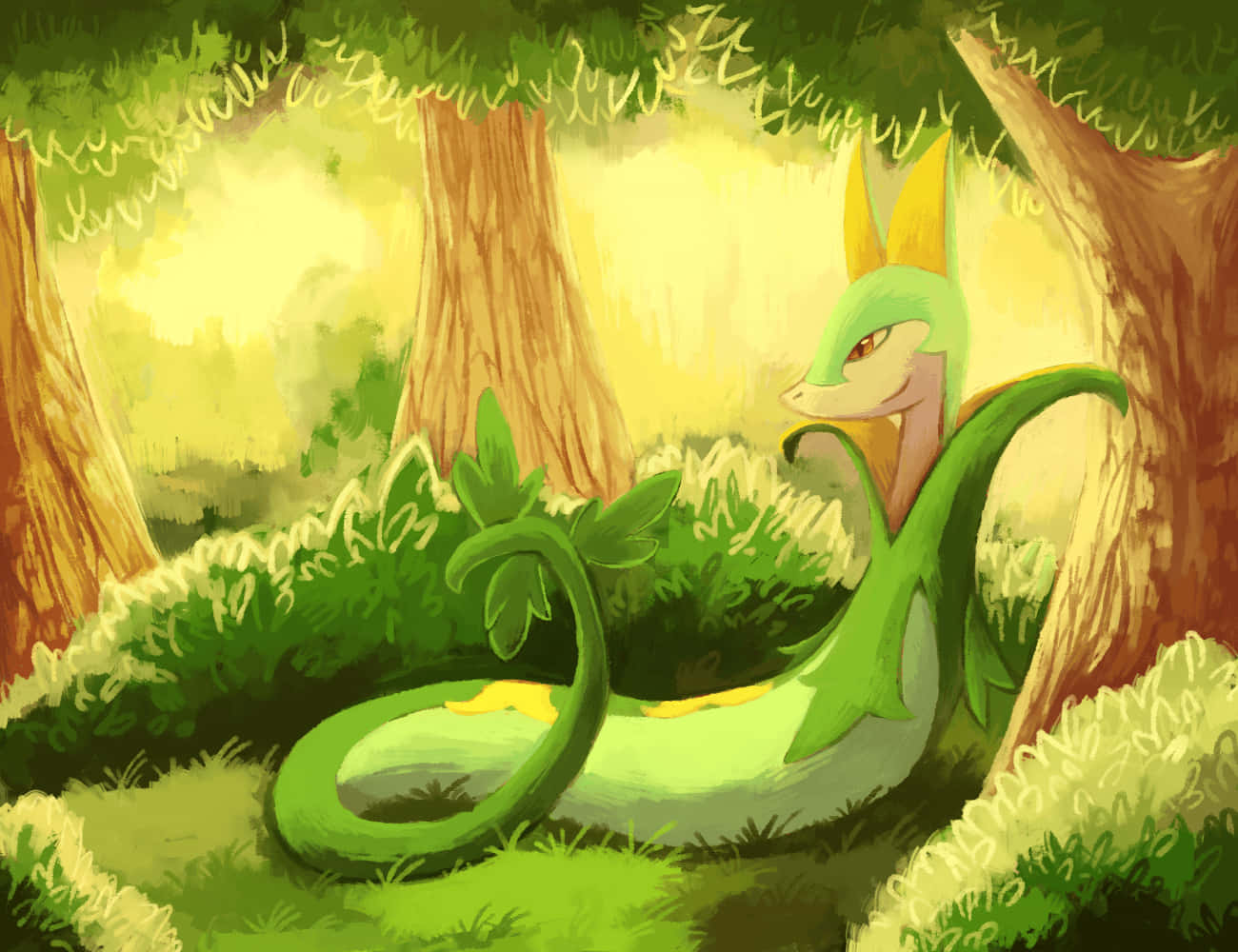 Serperior In The Forest Illustration Background