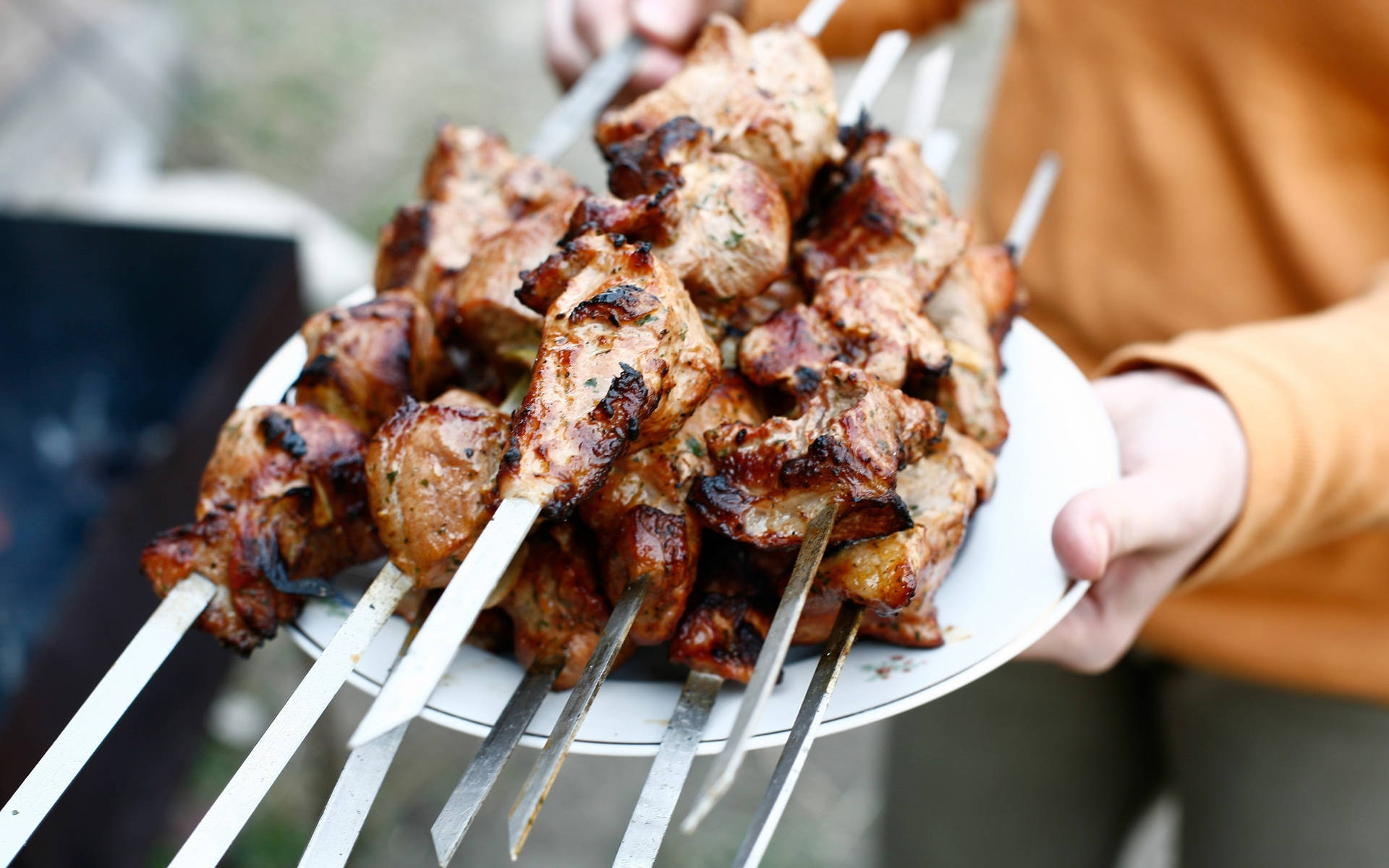 Served Chicken Satay Southeast Asian Dish Background