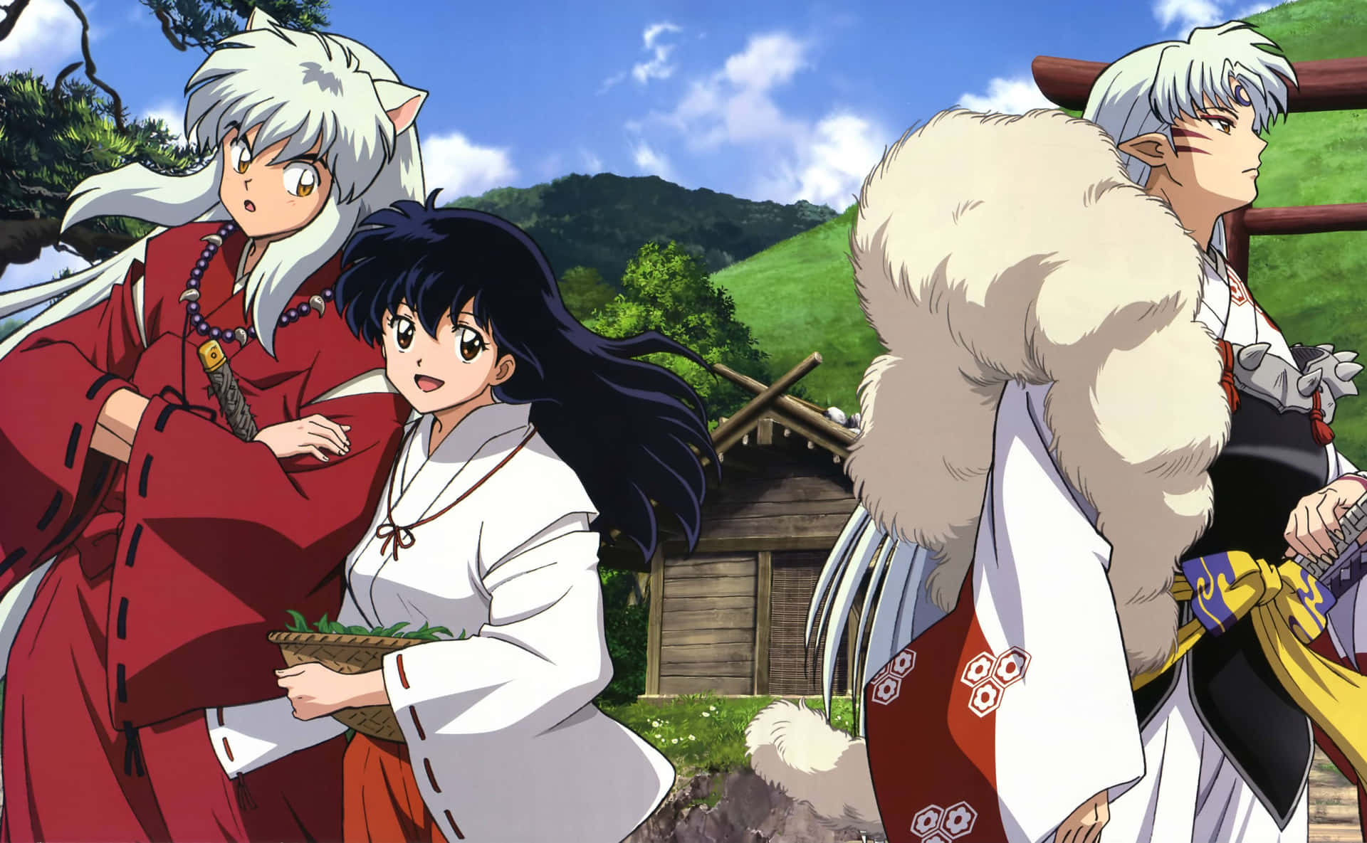 Sesshomaru, The Powerful Demon Lord In A Striking Stance Background