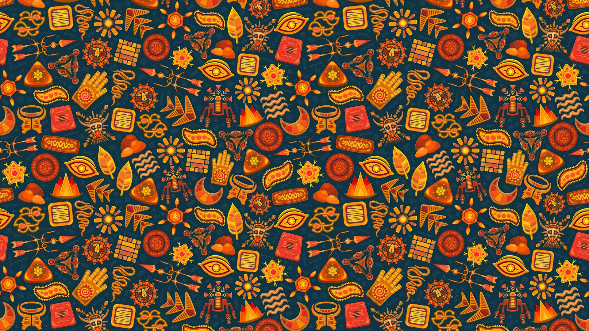 Set Of Vibrantly-colored Aztec-inspired Icons And Patterns For Designs Background