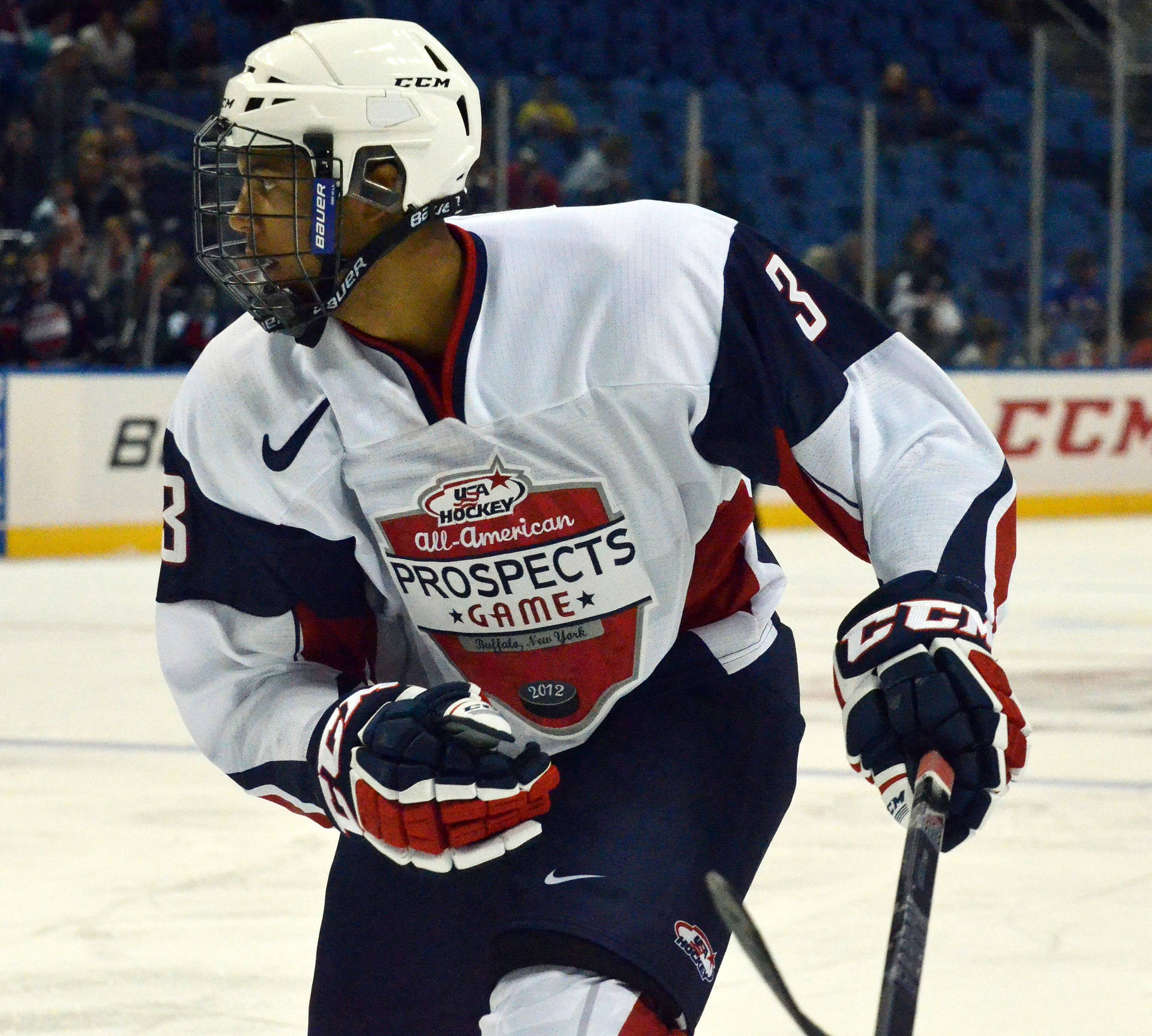 Seth Jones From Elite Prospects Looking To The Right During Hockey Game