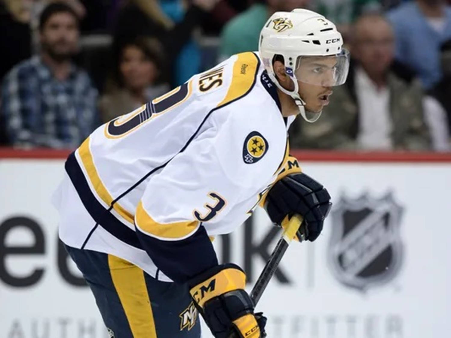 Seth Jones From Nashville Predators Leaning Forward With Hockey Stick