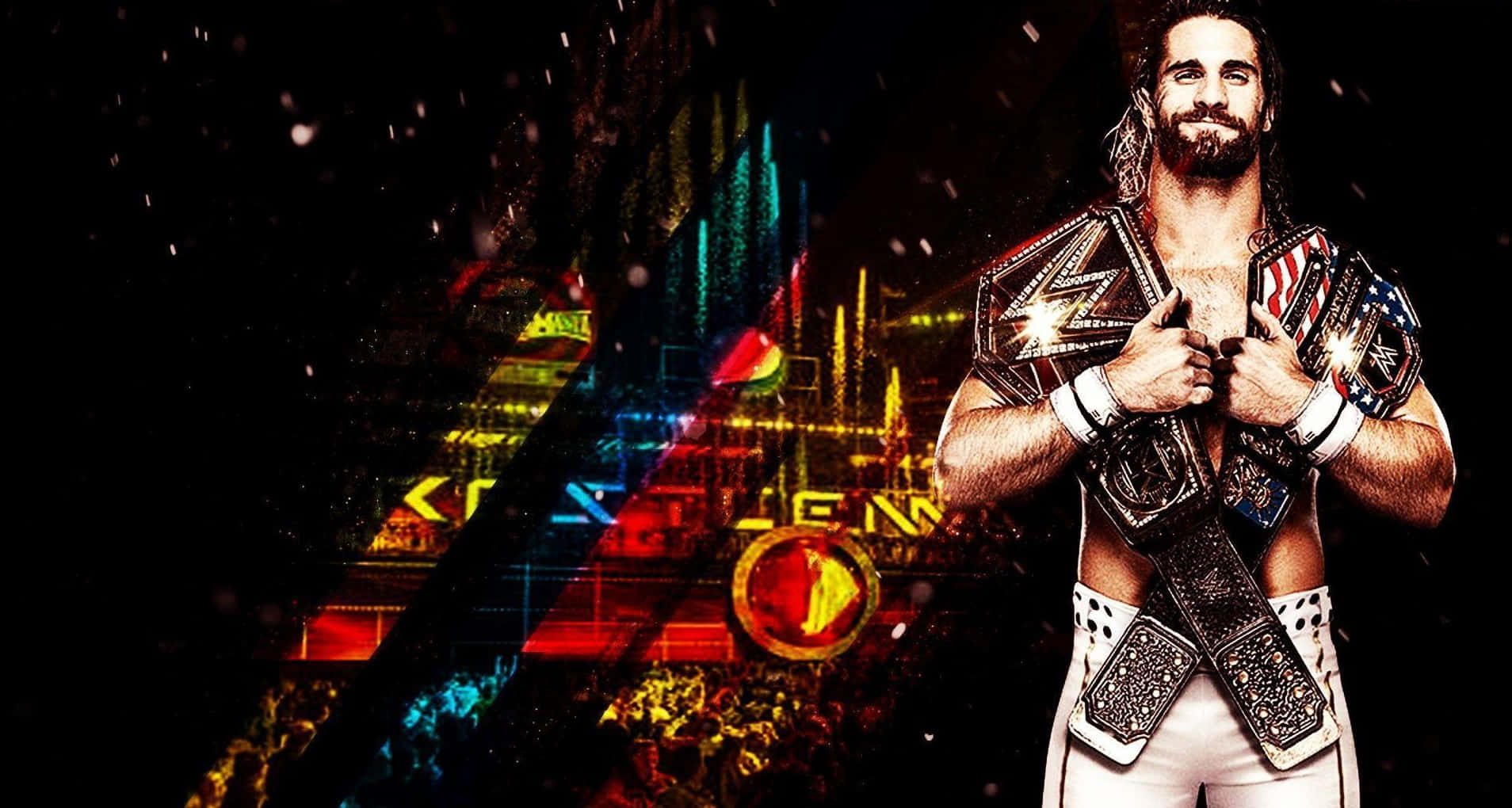 Seth Rollins With Two Wwe Belts Background