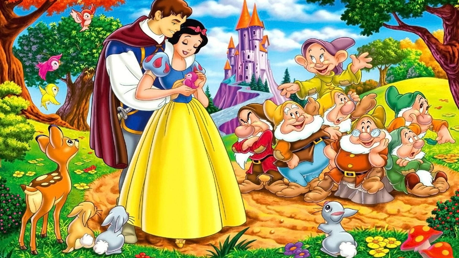 Seven Dwarfs And The Castle Background