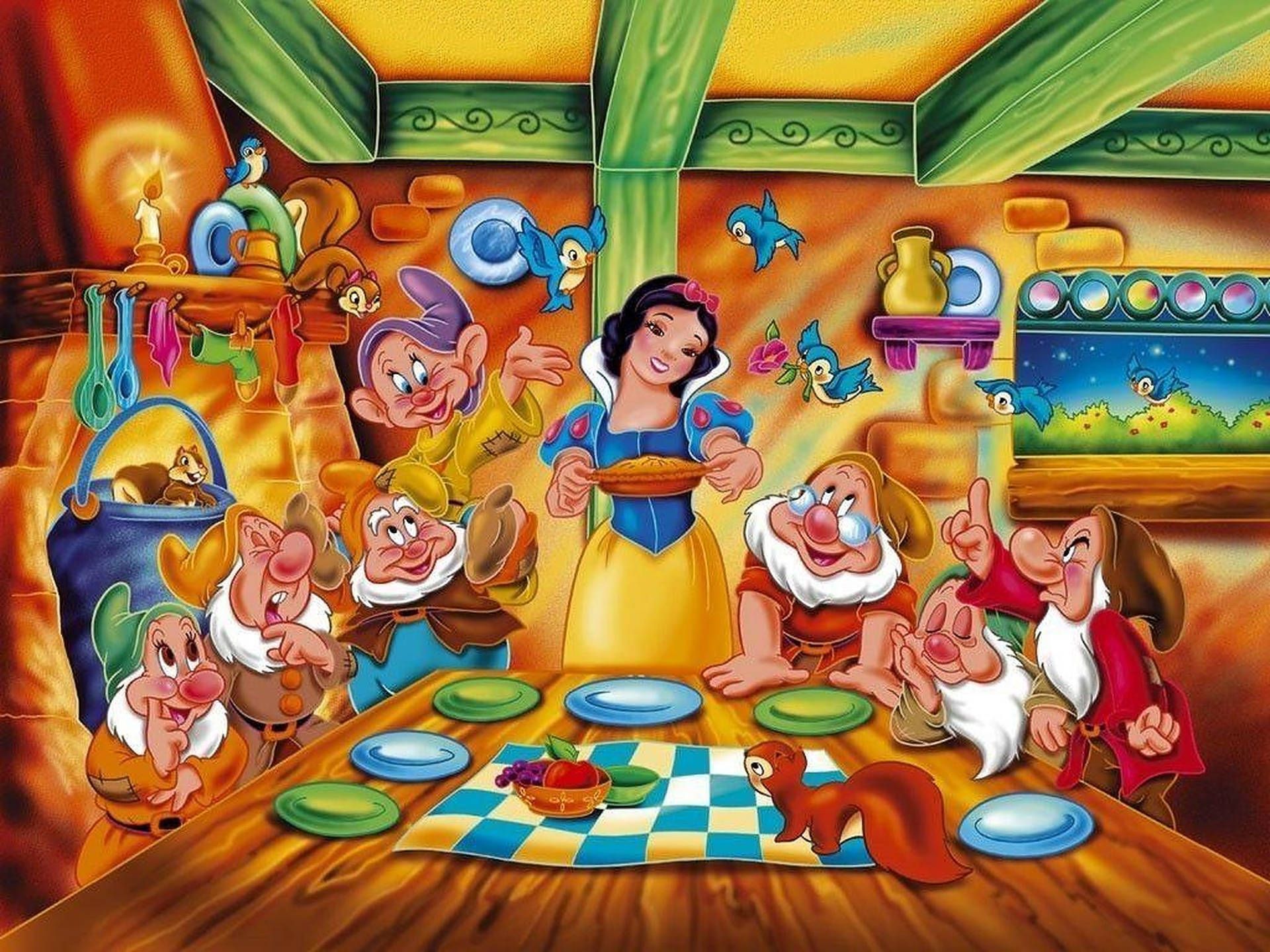 Seven Dwarfs During Dinner Background