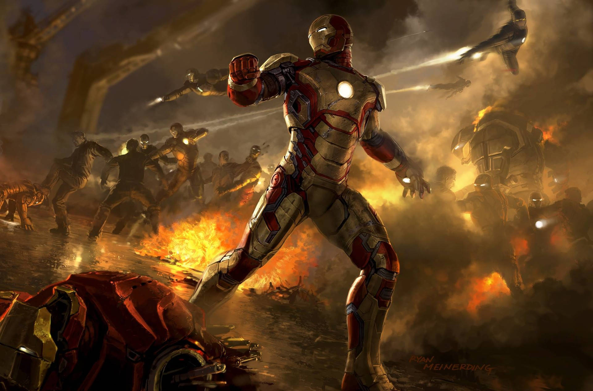 Several Cool Iron Man Fighting Background