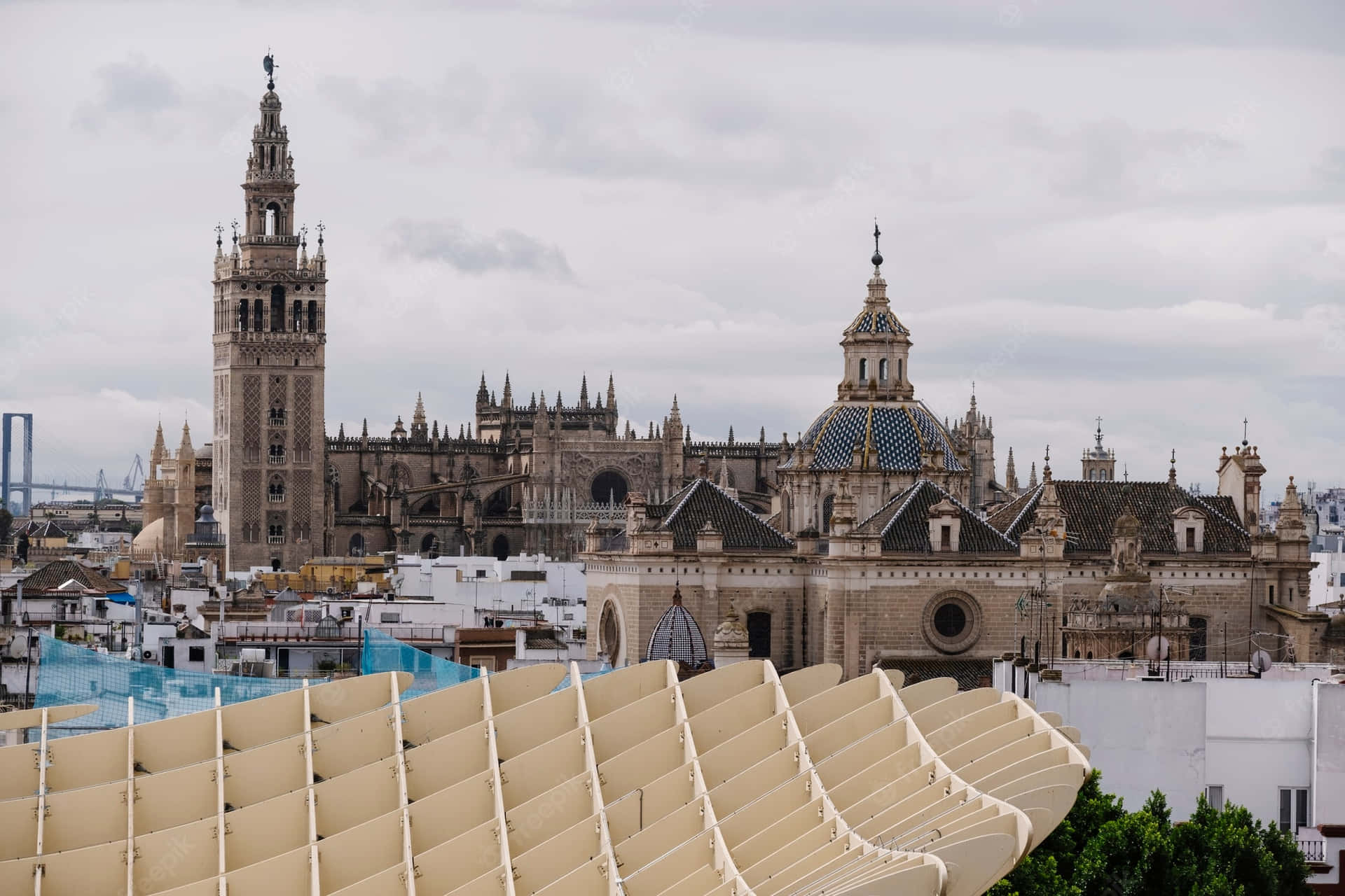 Seville Cathedral On A Gloomy Day Background