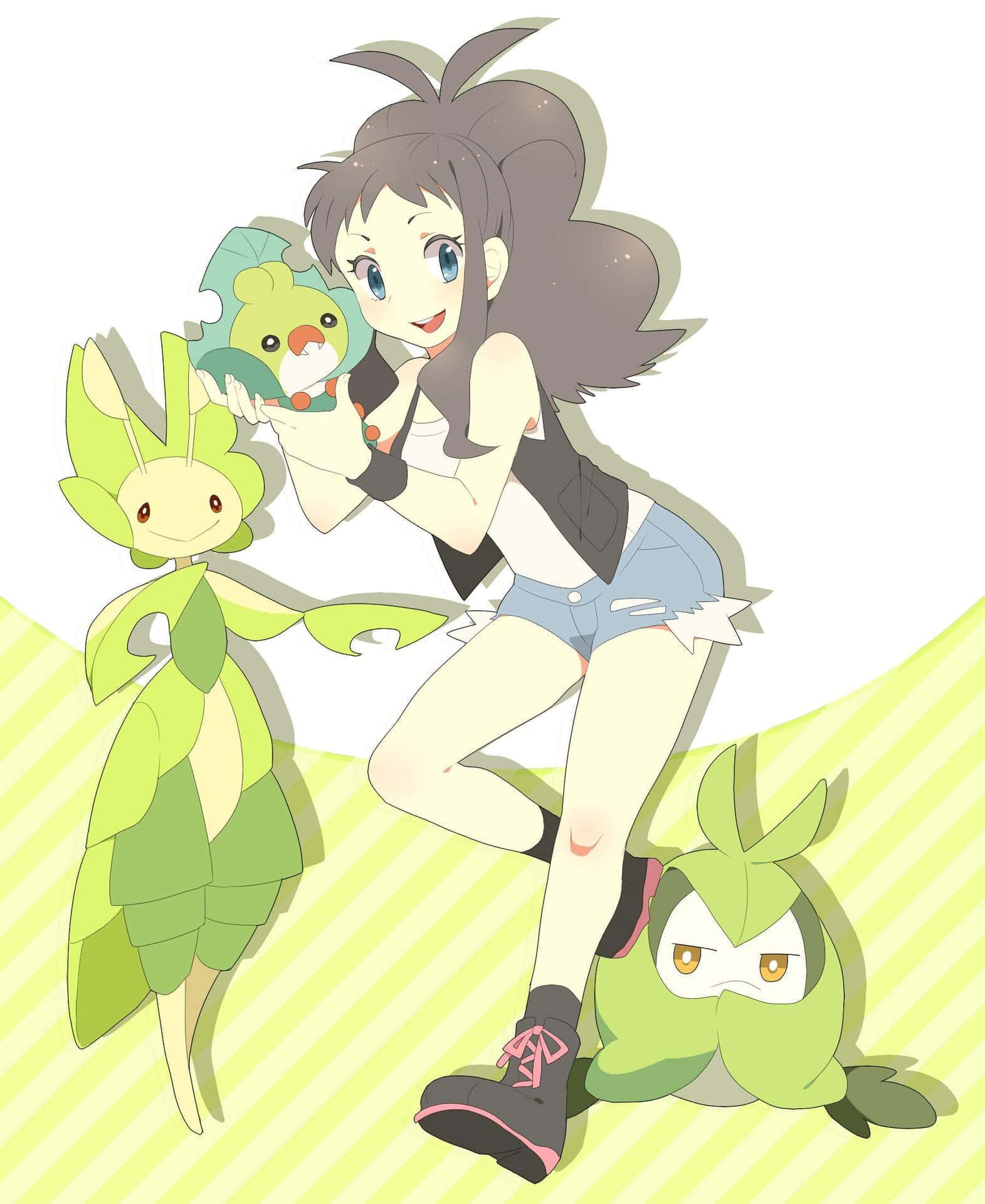 Sewaddle, Swadloon, And Leavanny With Hilda Background