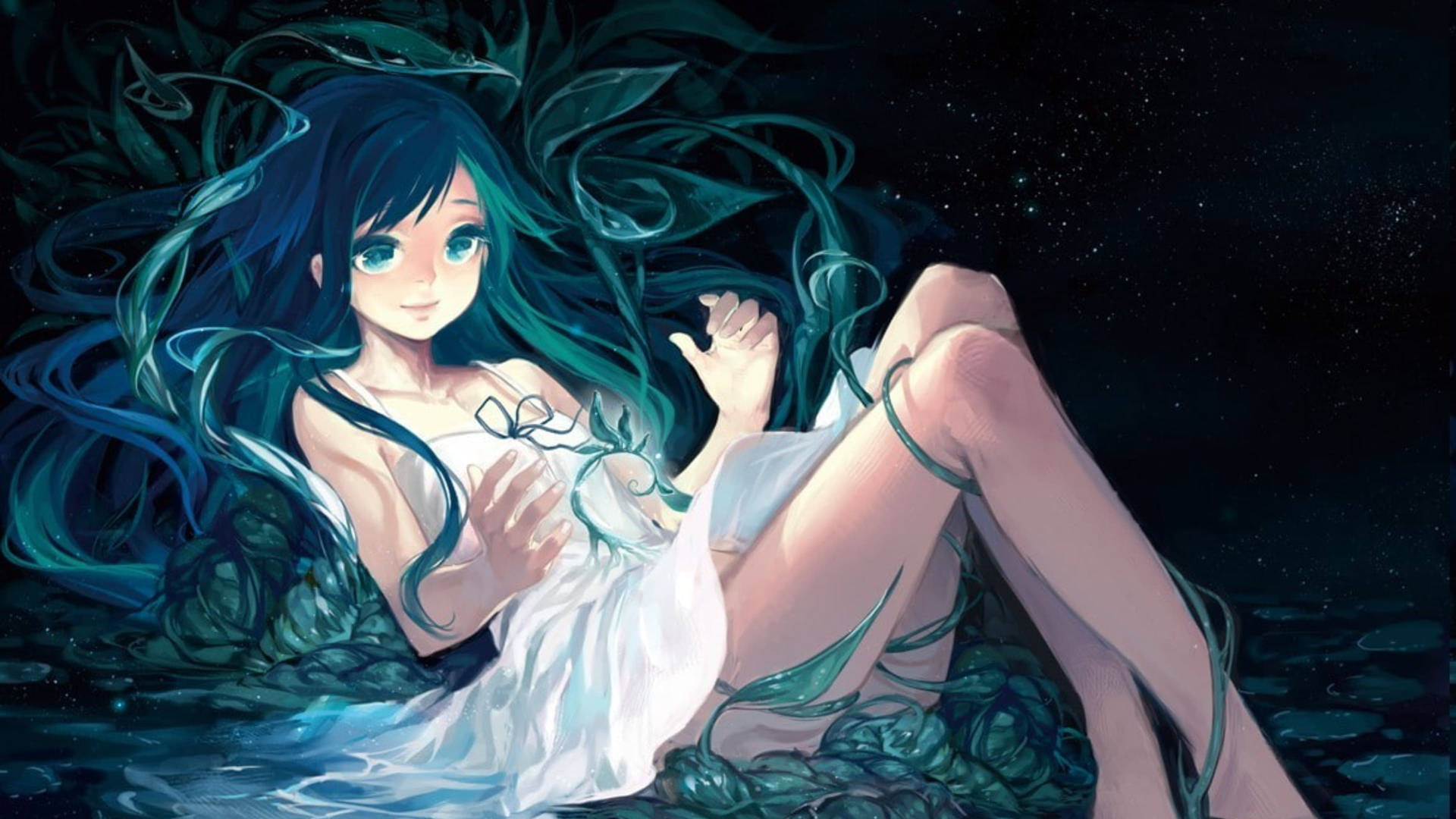 Sexy Anime And Magical Plants Background