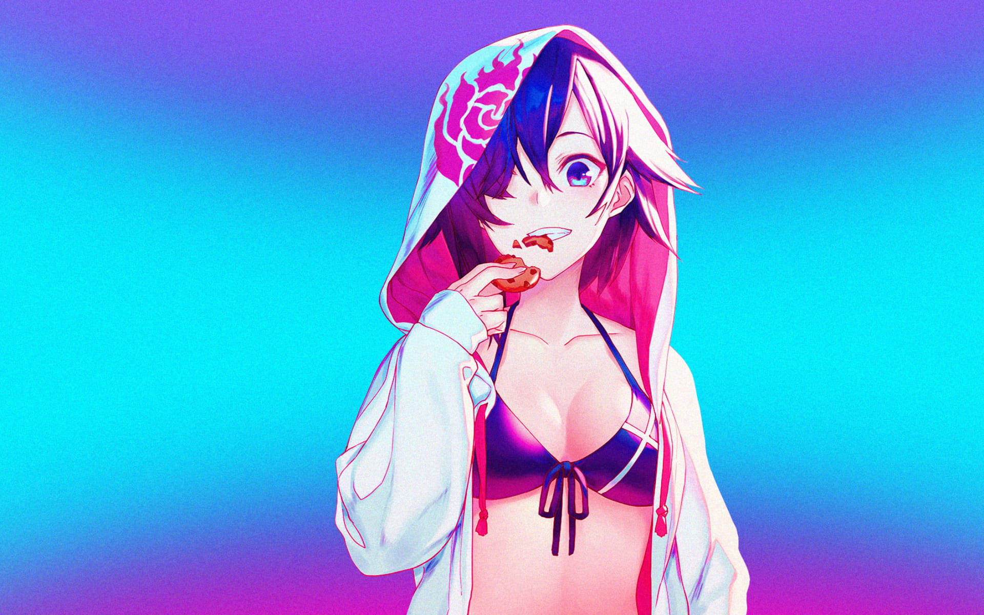 Sexy Anime Bikini And Hoodie Background