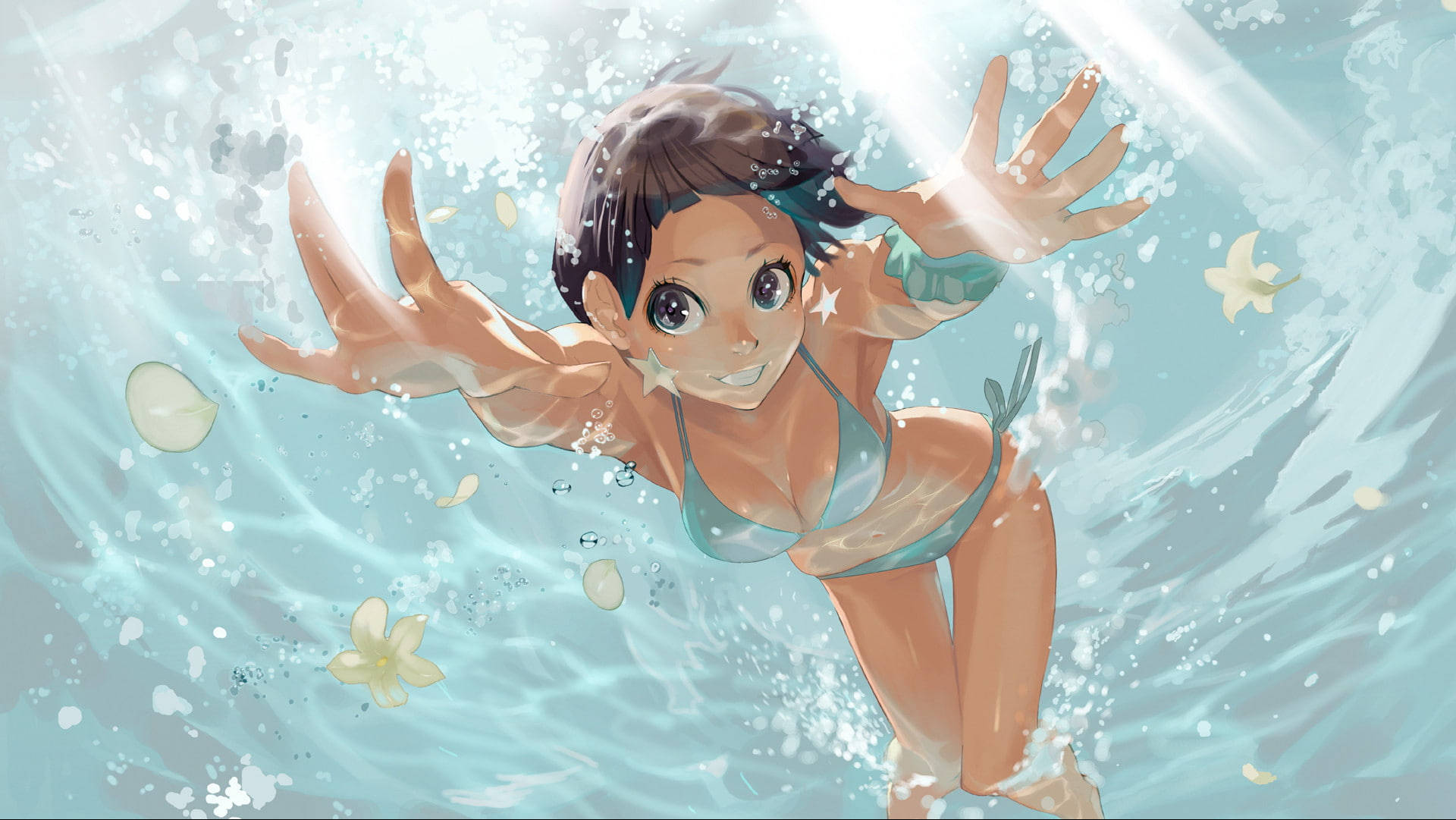 Sexy Anime Girl Underwater Background