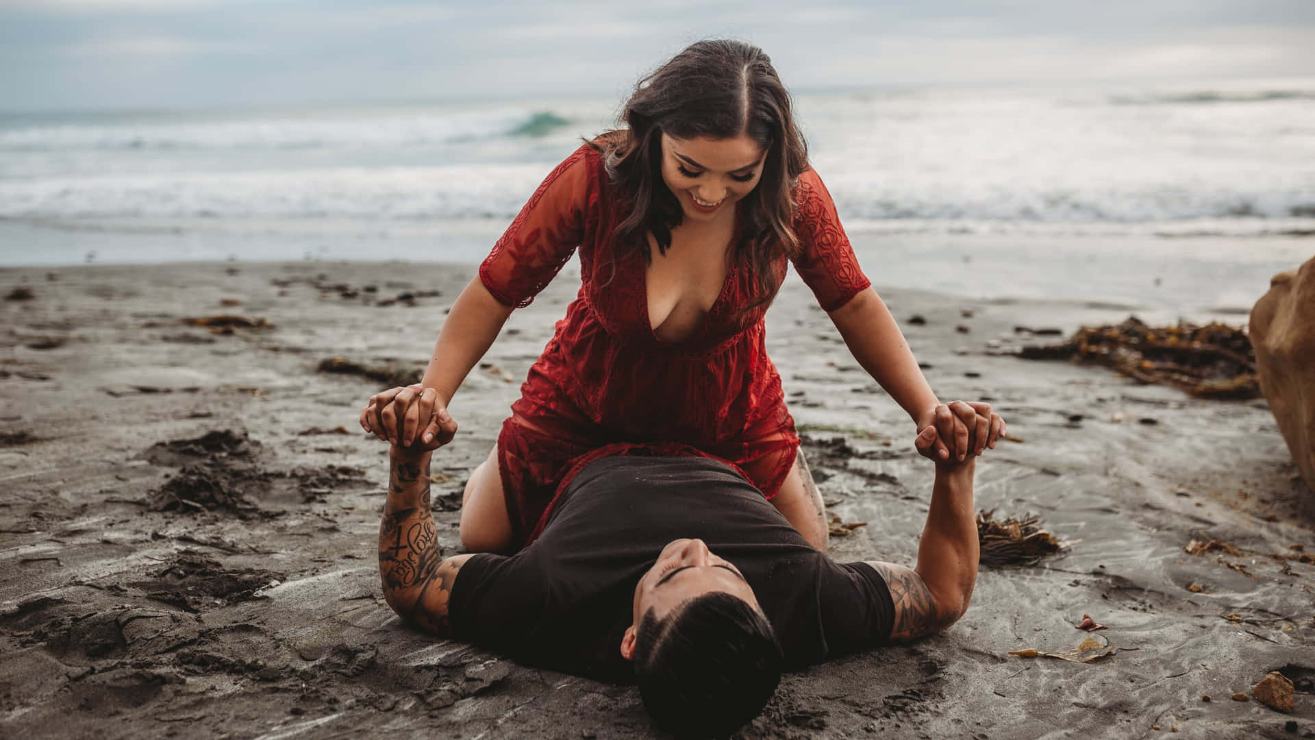 Sexy Beach Couple On Sand Background