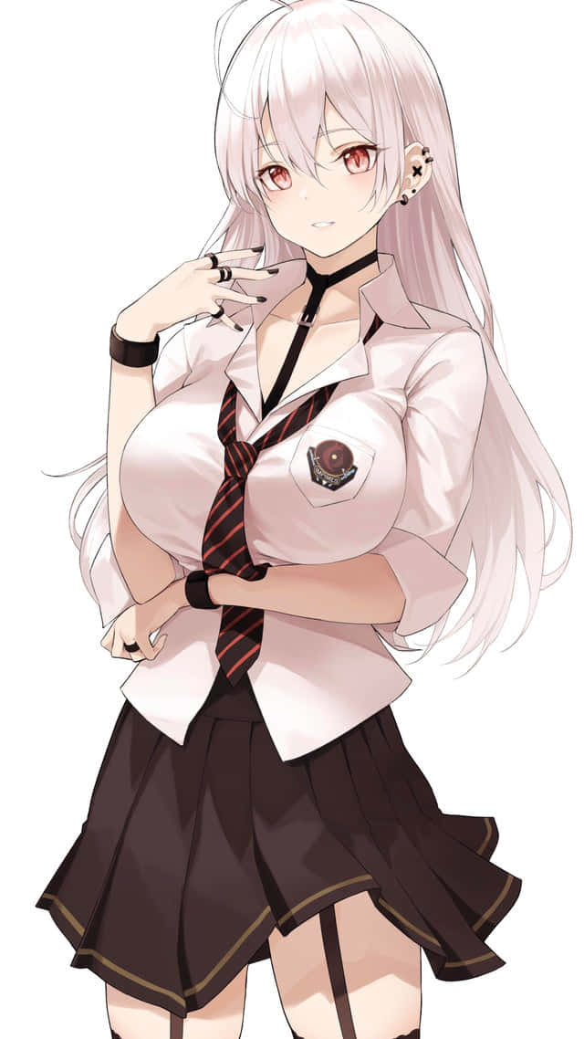 Sexy Goth Anime Girl With White Hair Background