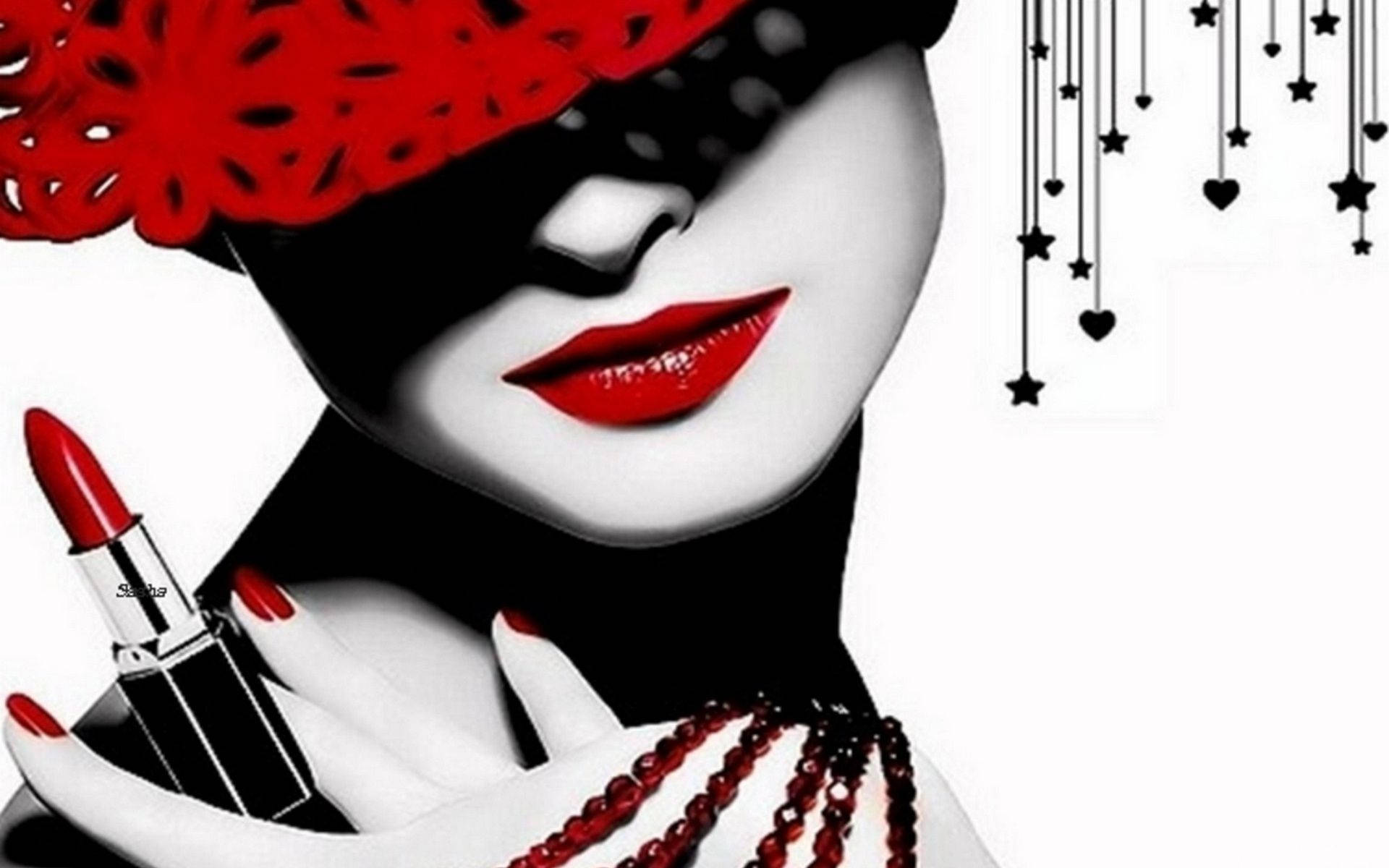 Sexy Lady With Red Lips Artwork Background