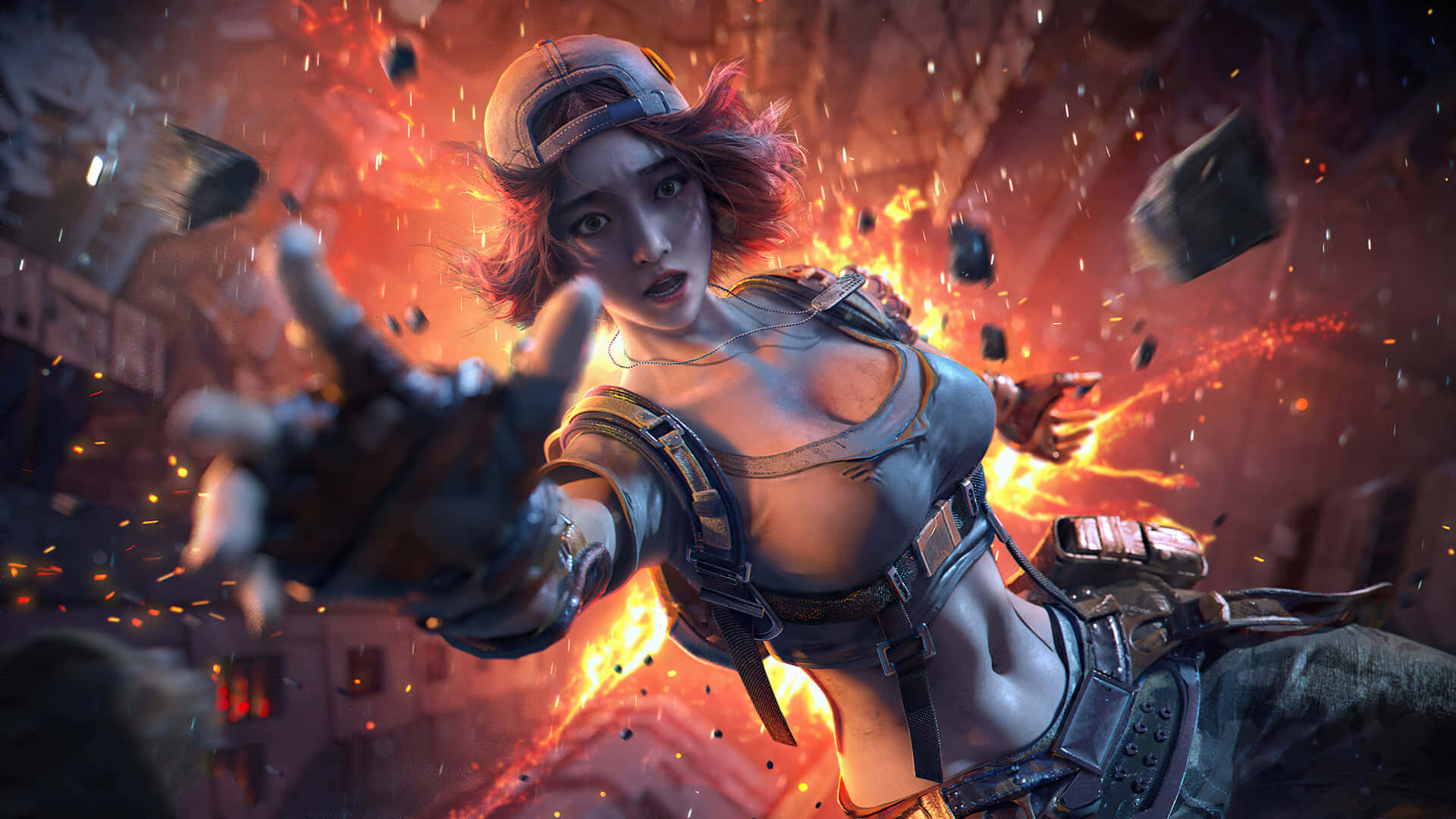 Sexy Pubg Girl Character On Fire Background