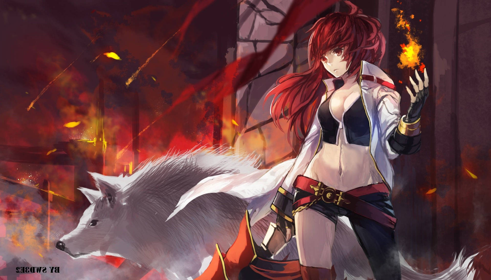 Sexy Red-haired Wolf Girl Background