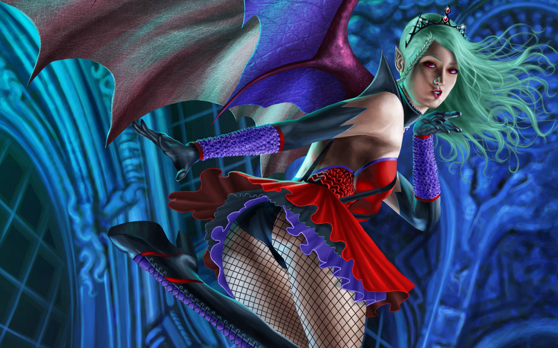 Sexy Succubus With Green Hair Background