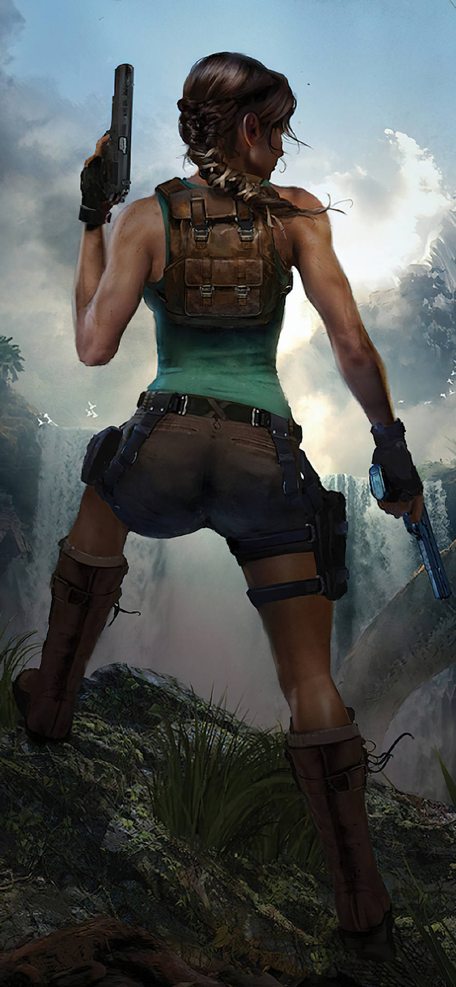 Sexy Tomb Raider With Gun Iphone Background