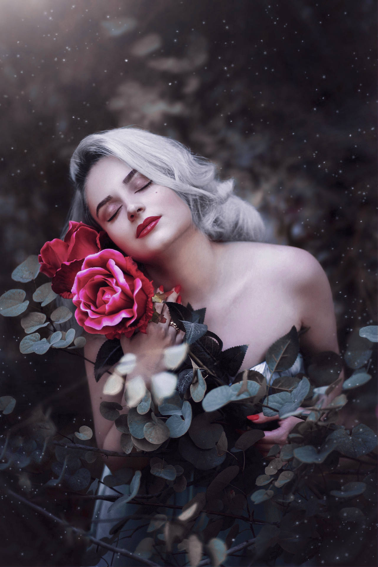 Sexy Woman With Rose Flowers Background