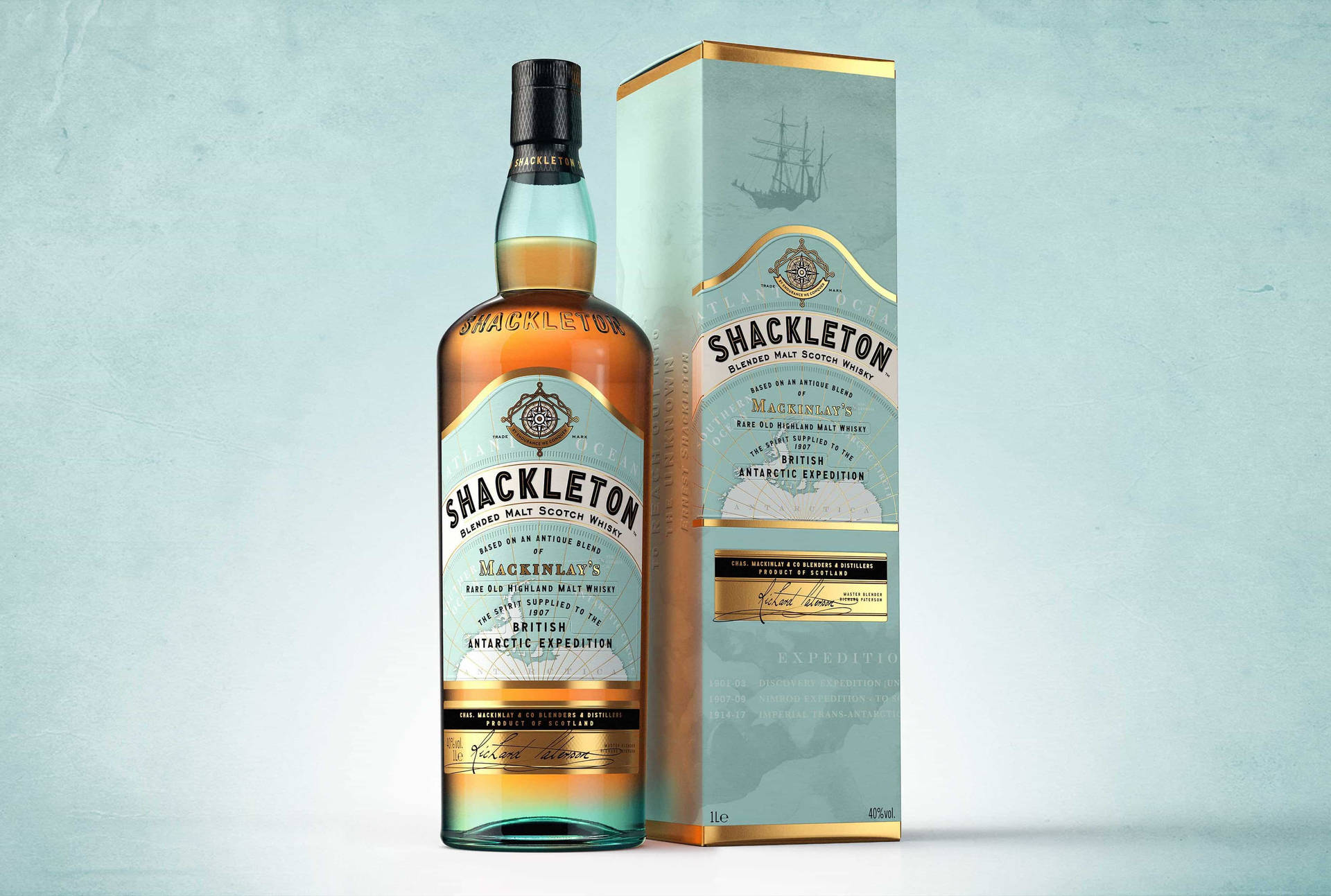 Shackleton Whisky Teal Background Promotional Shot