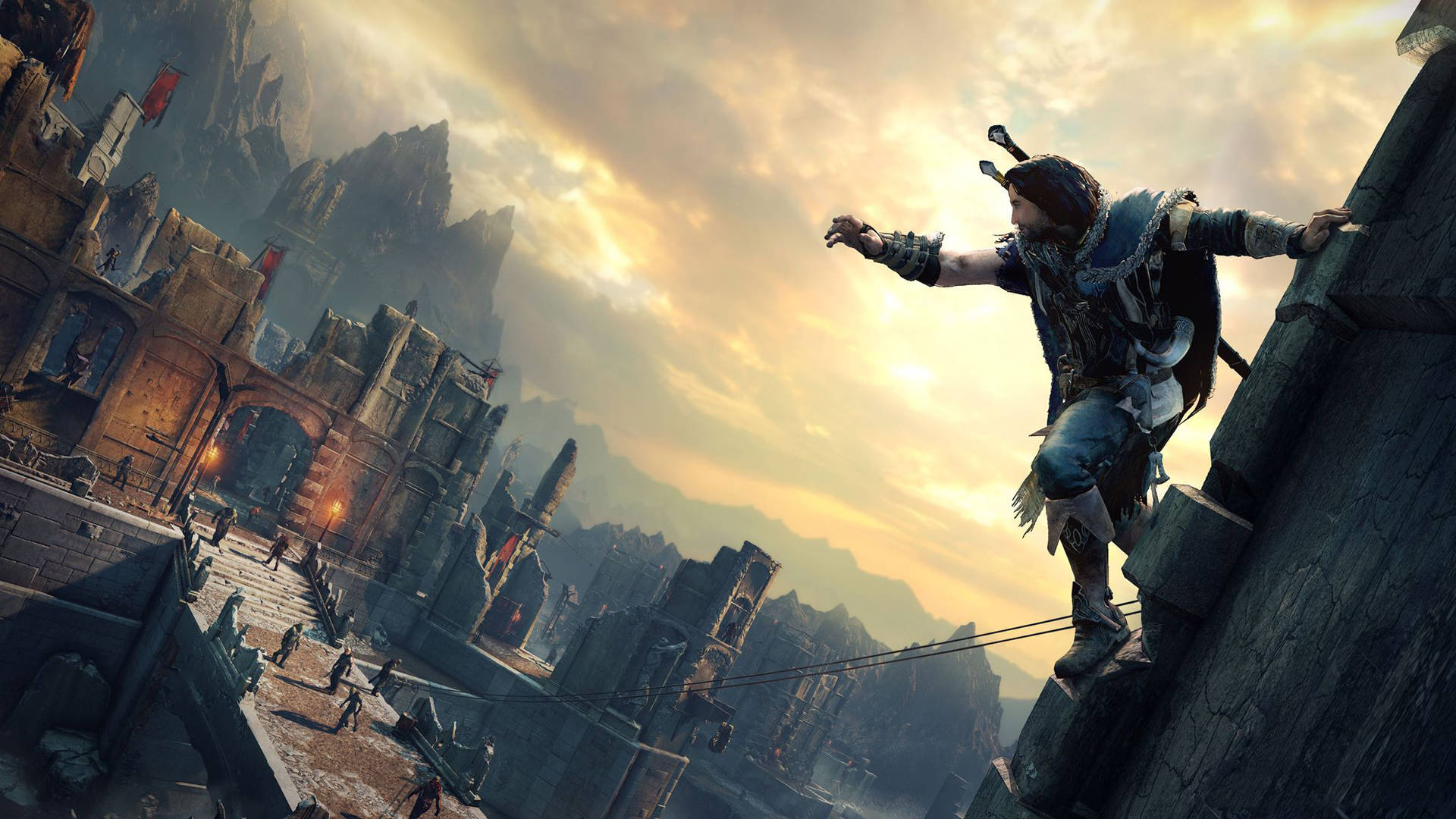 Shadow Of Mordor Warrior In Tower Background