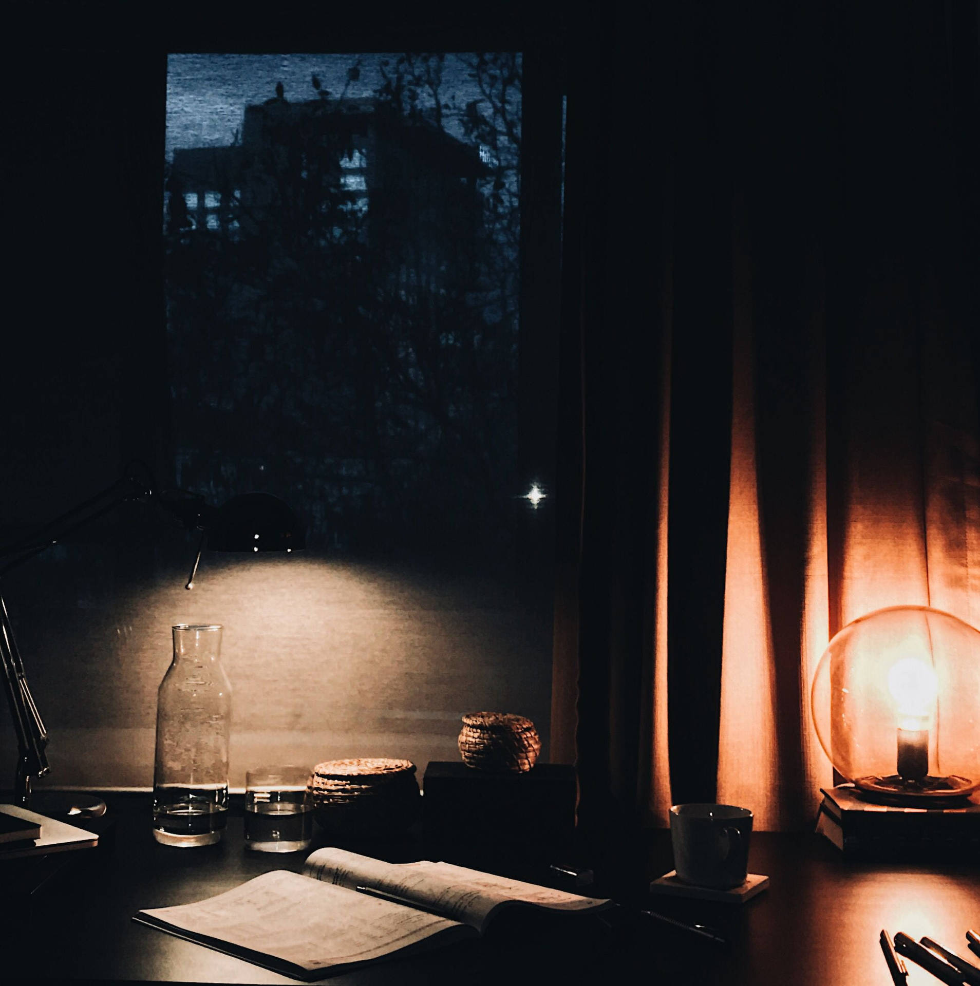 Shadowy Study Aesthetic Desk Background