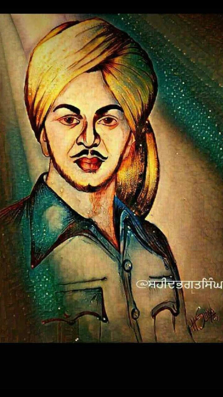 Shaheed Bhagat Singh Color Pencil Drawing Background