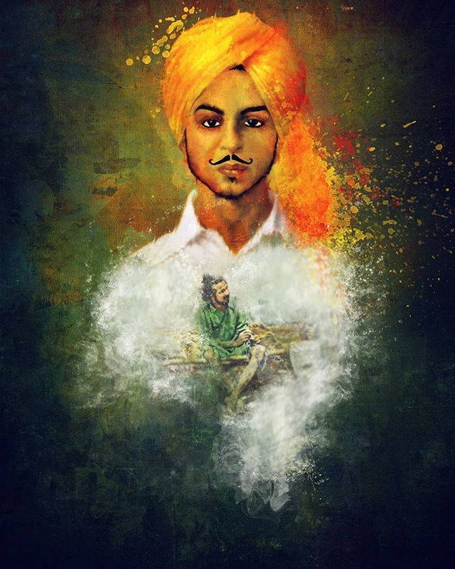 Shaheed Bhagat Singh Sprinkle Effect Painting