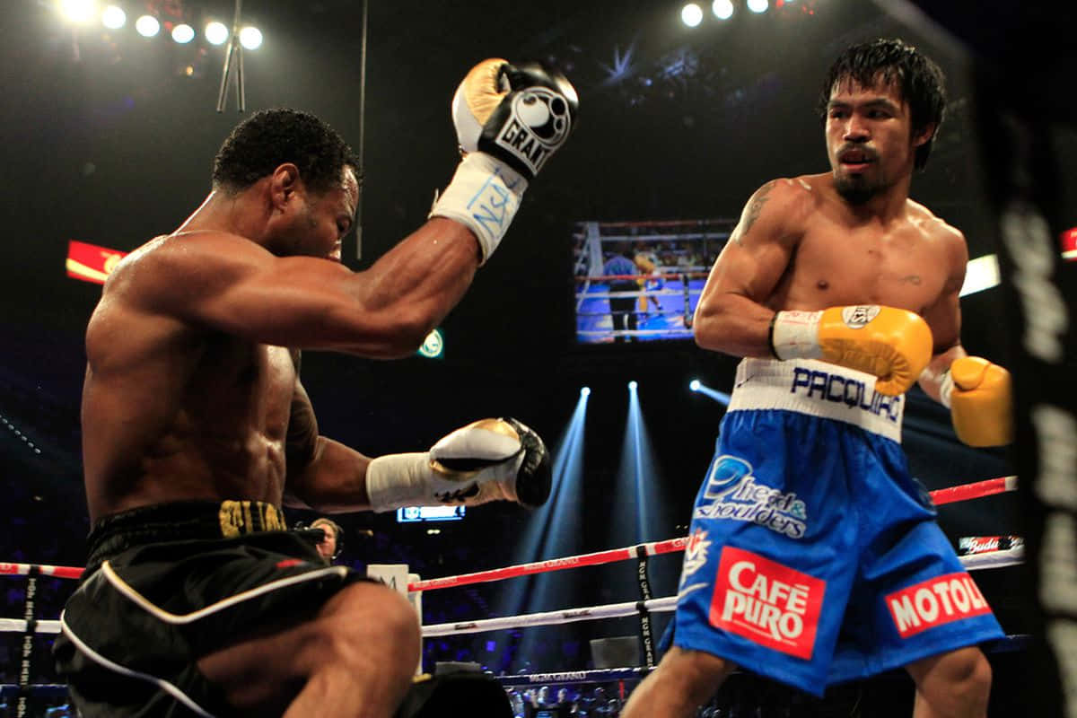 Shane Mosley Kneeled By Pacquiao Background