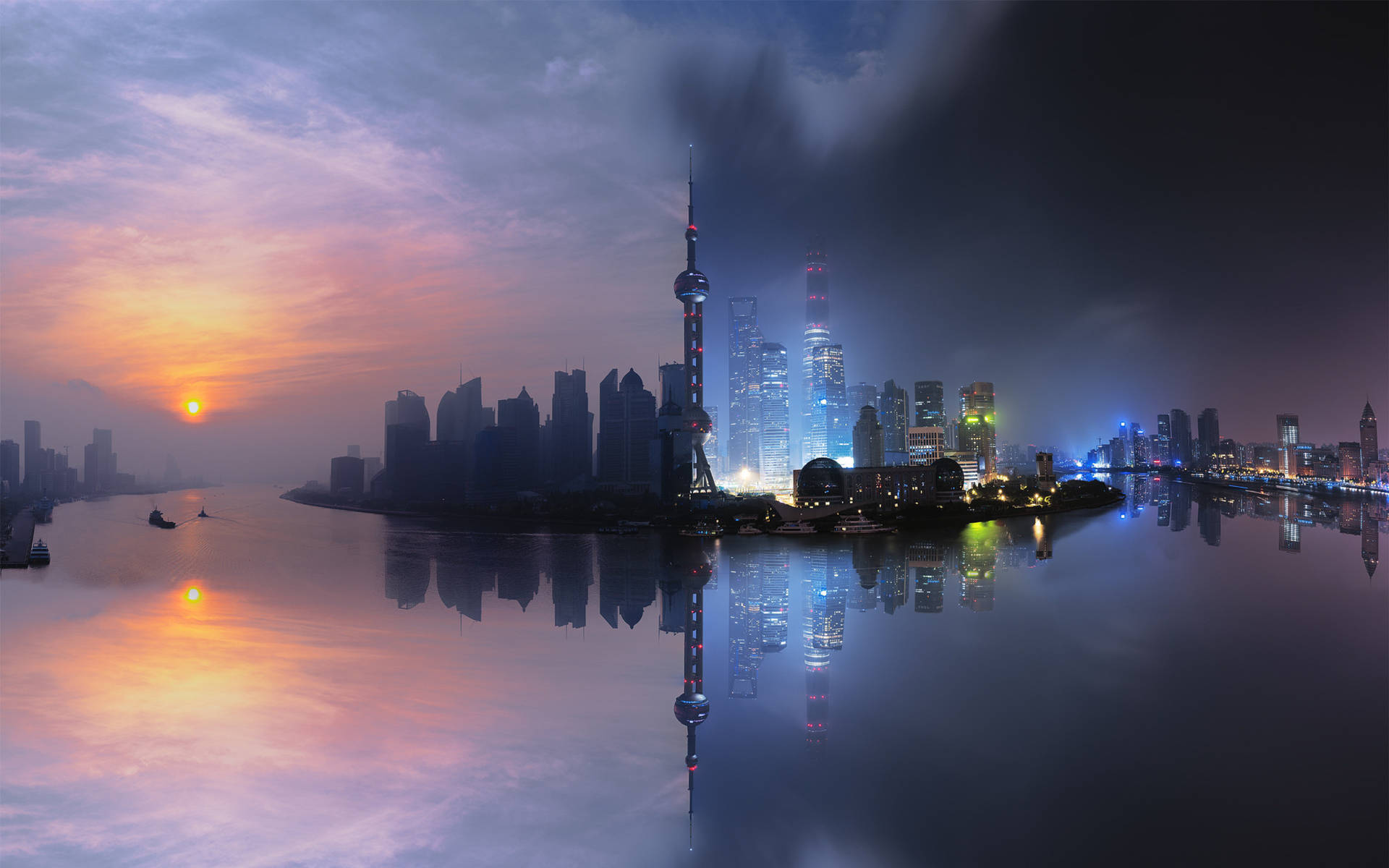 Shanghai Day And Night Background
