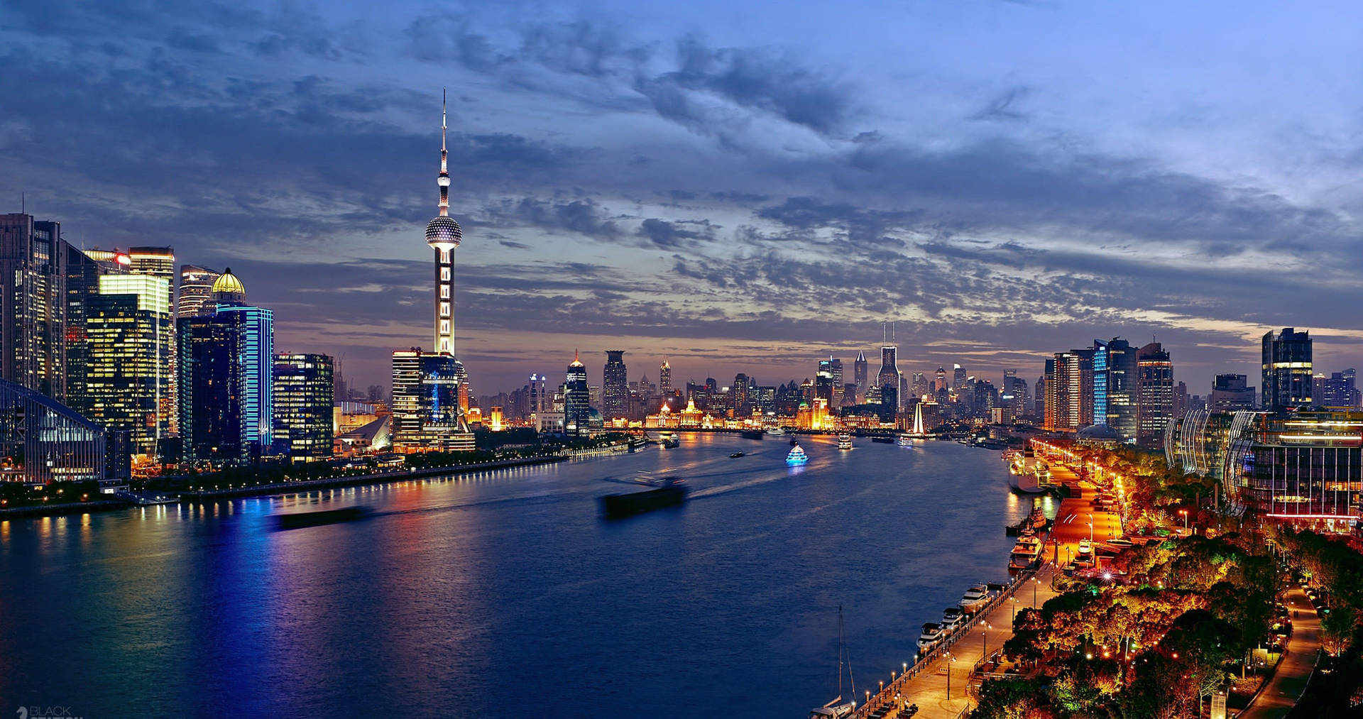 Shanghai Waterfront Modern City Background