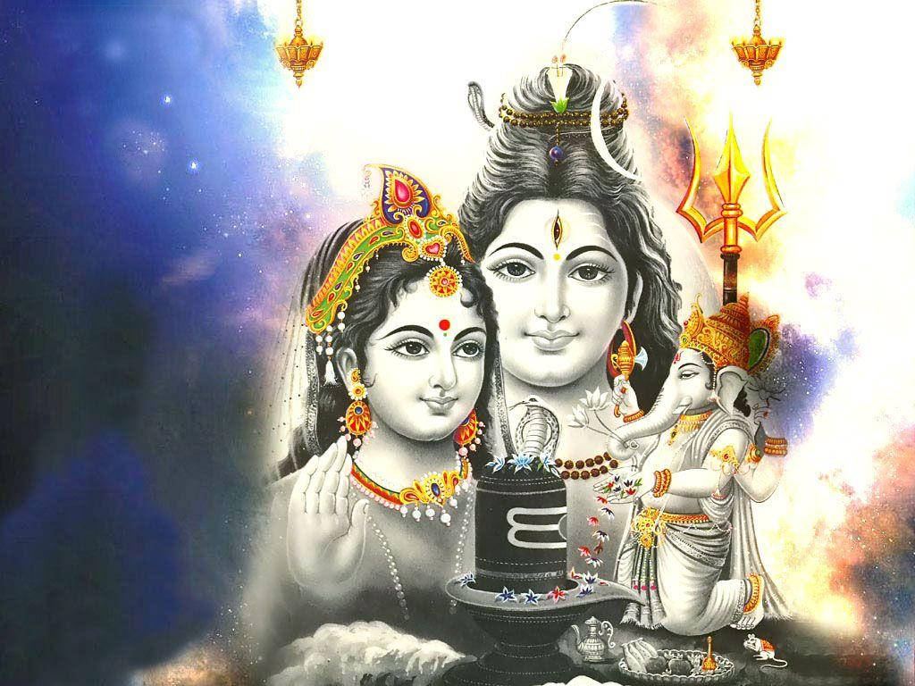 Shankar Bhagwan Shiva, Parvati, And Ganesha Background