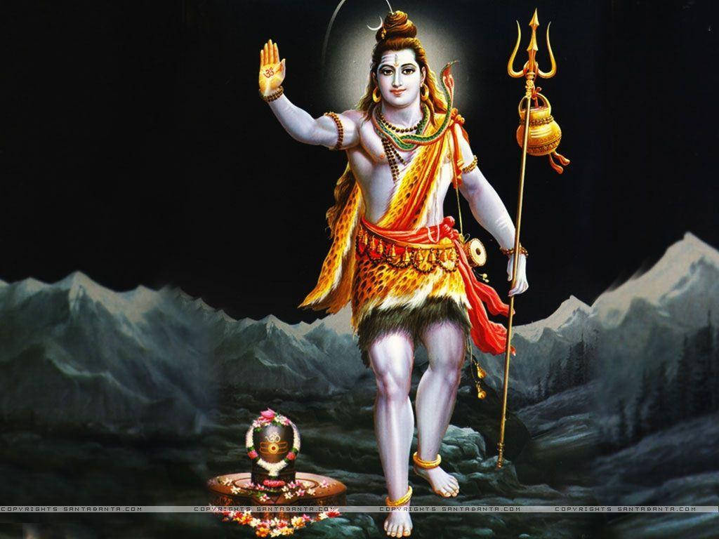 Shankar Bhagwan Shiva Standing Over Mountains Background
